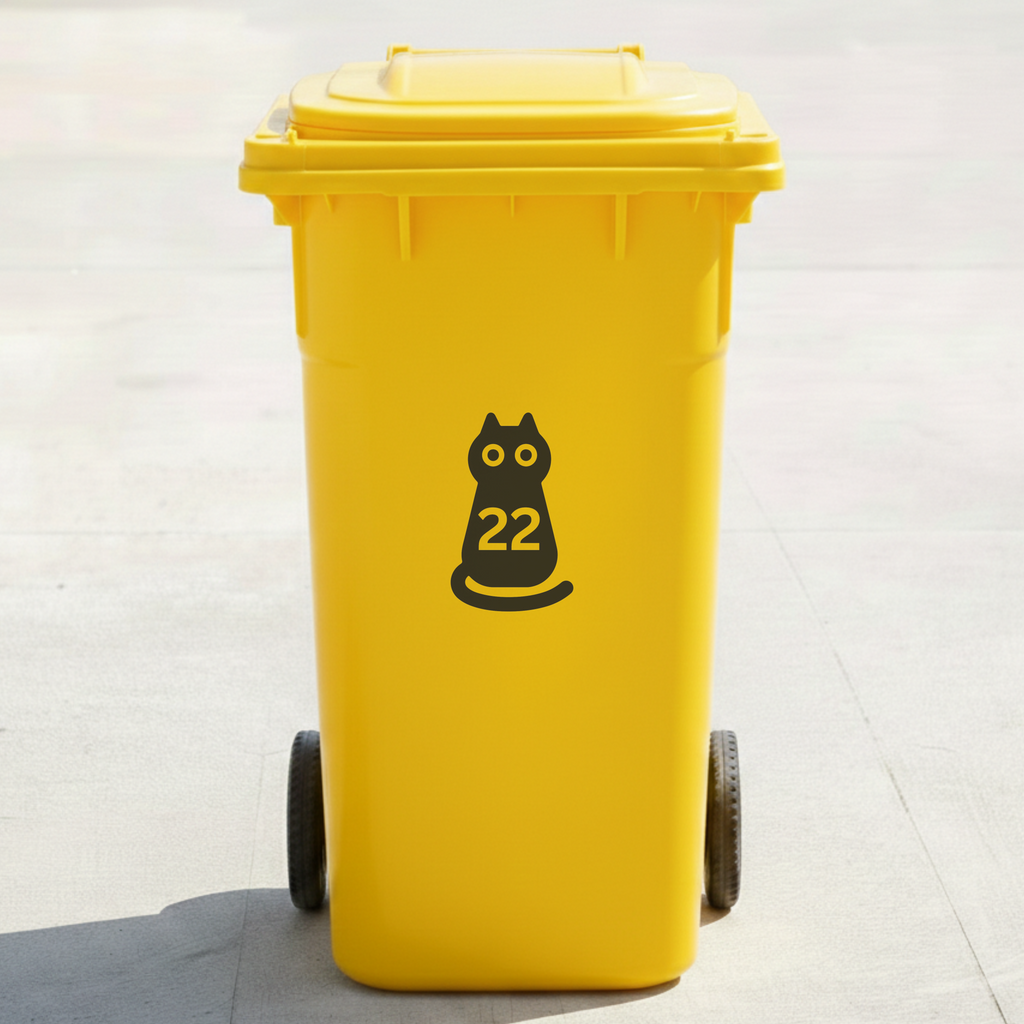 Black Cat Bin Decal Sticker with Personalised House Number