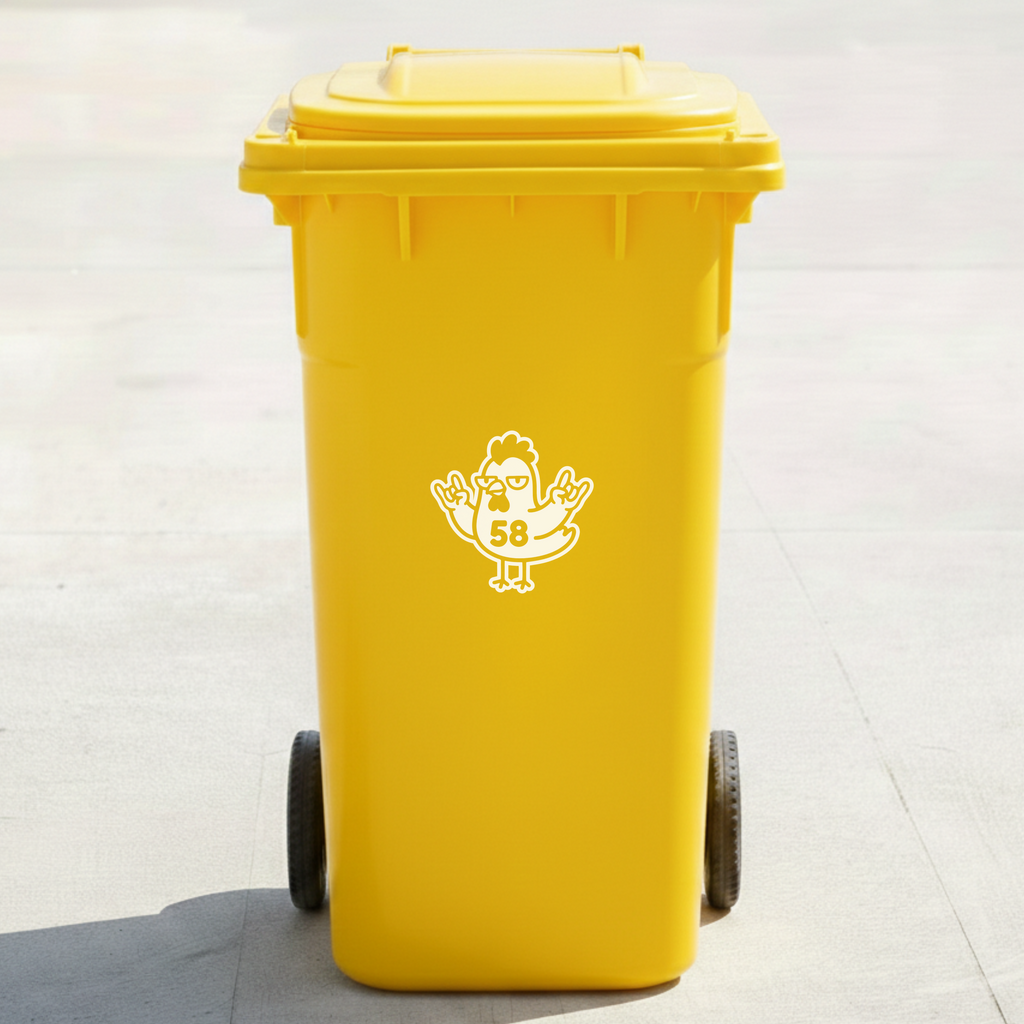 Rock & Roll Chicken Bin Decal Sticker with Personalised House Number
