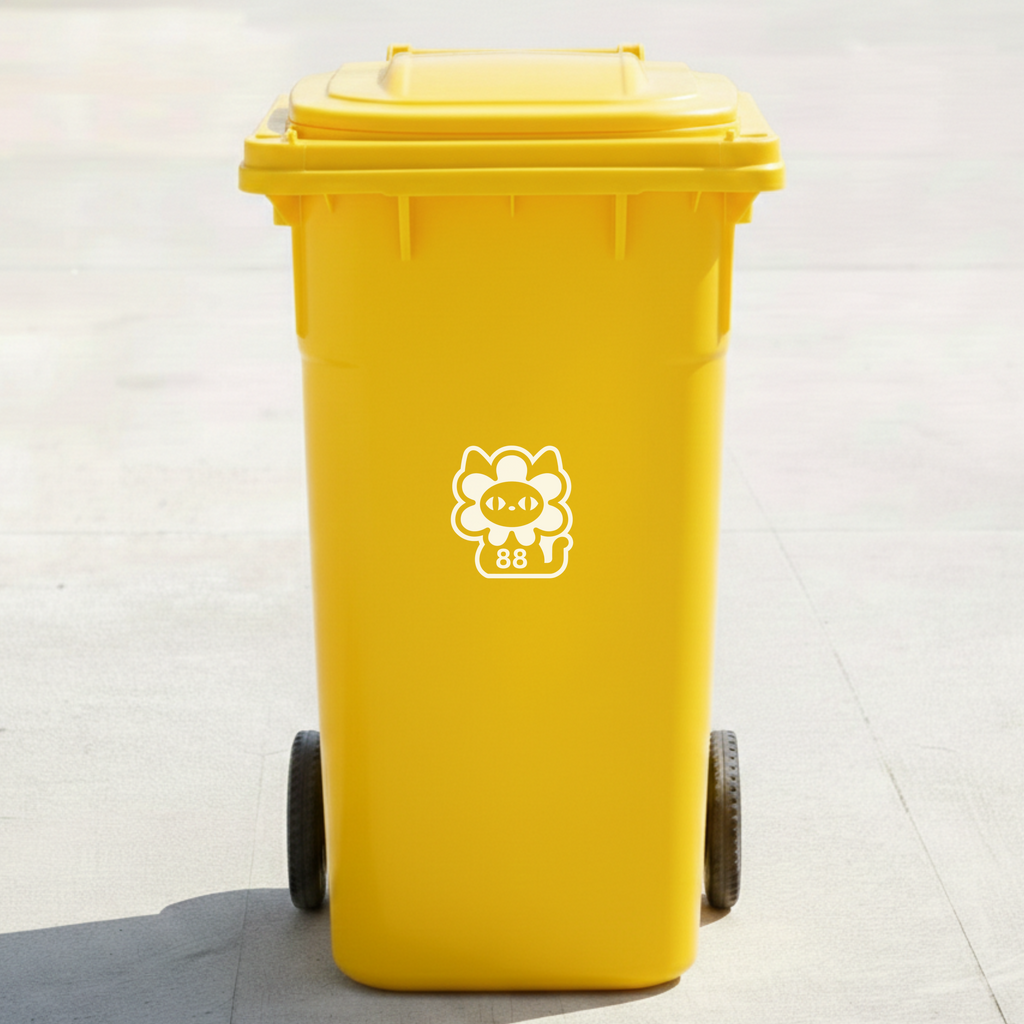Flower Cat Bin Decal Sticker with Personalised House Number
