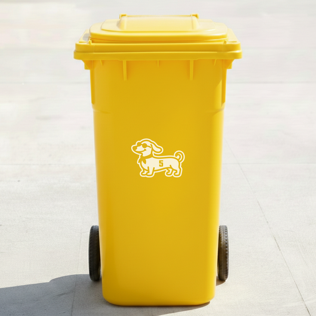 Dachshund Dog Bin Decal Sticker with Personalised House Number