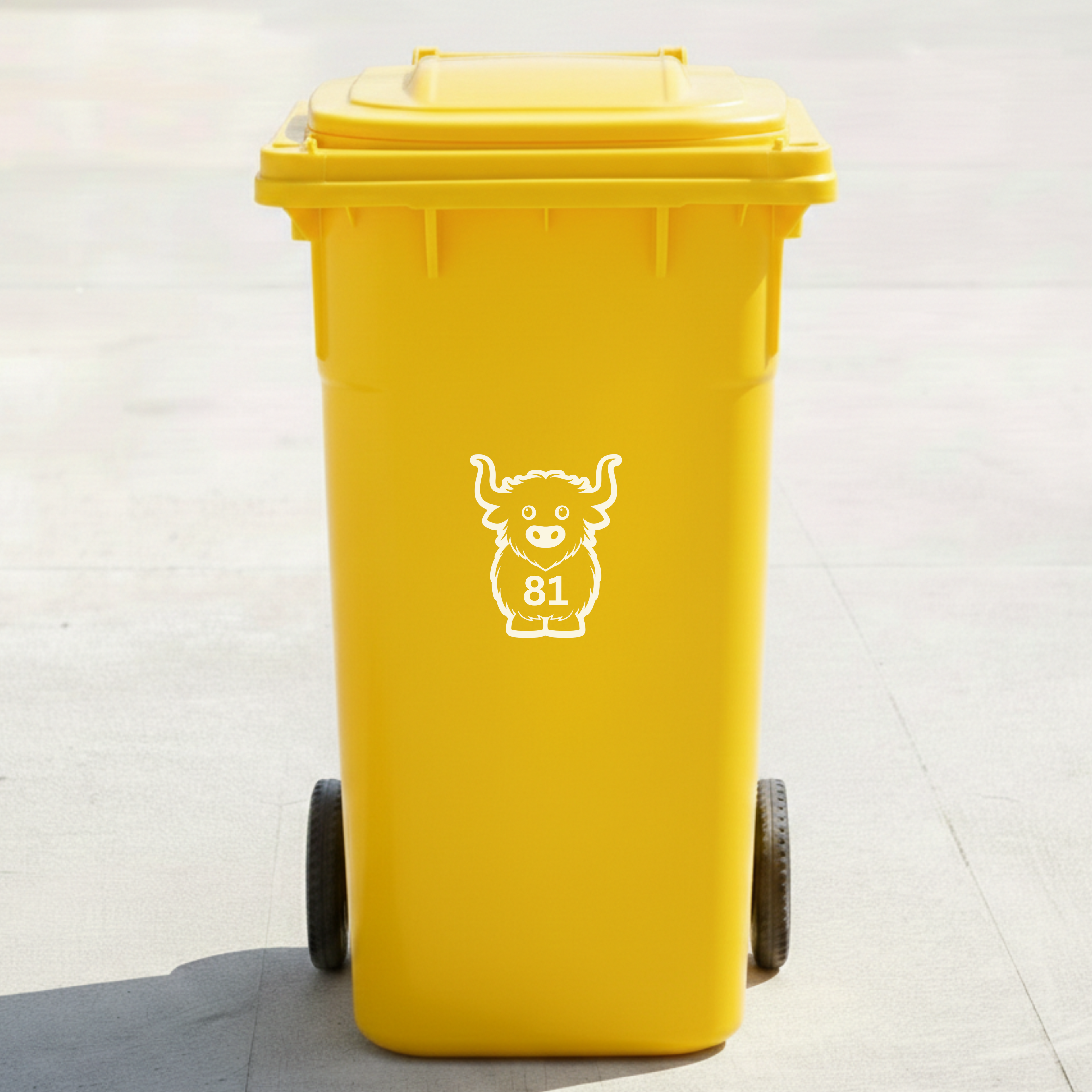 Highland Cow Bin Decal Sticker with Personalised House Number