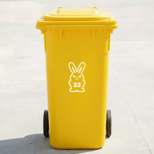 Angry Rabbit Bin Decal Sticker with Personalised House Number