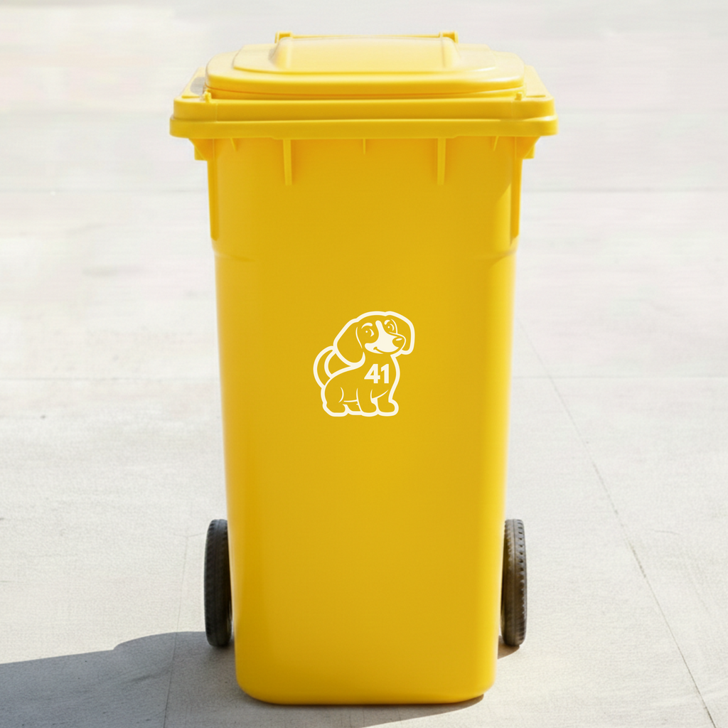 Dachshund Dog Bin Decal Sticker with Personalised House Number