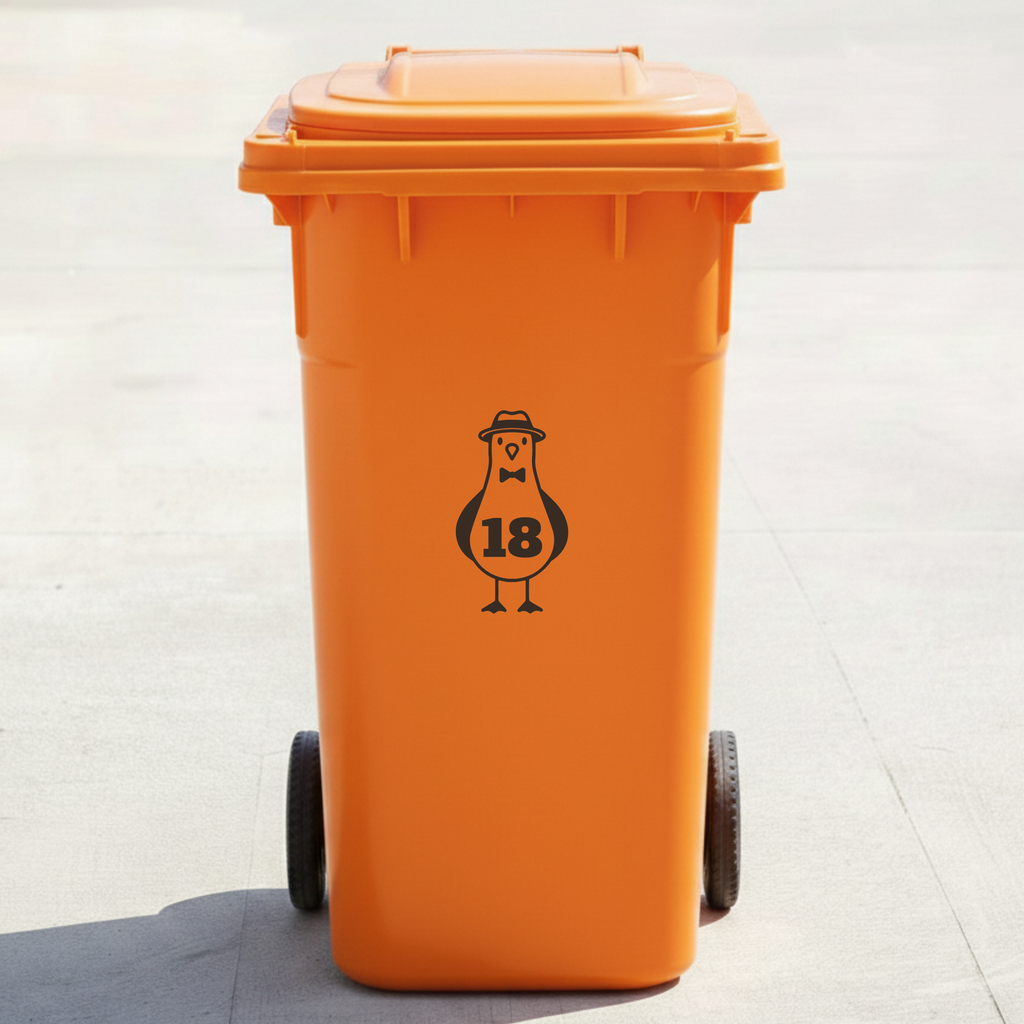 Seagull Bin Decal Sticker with Personalised House Number