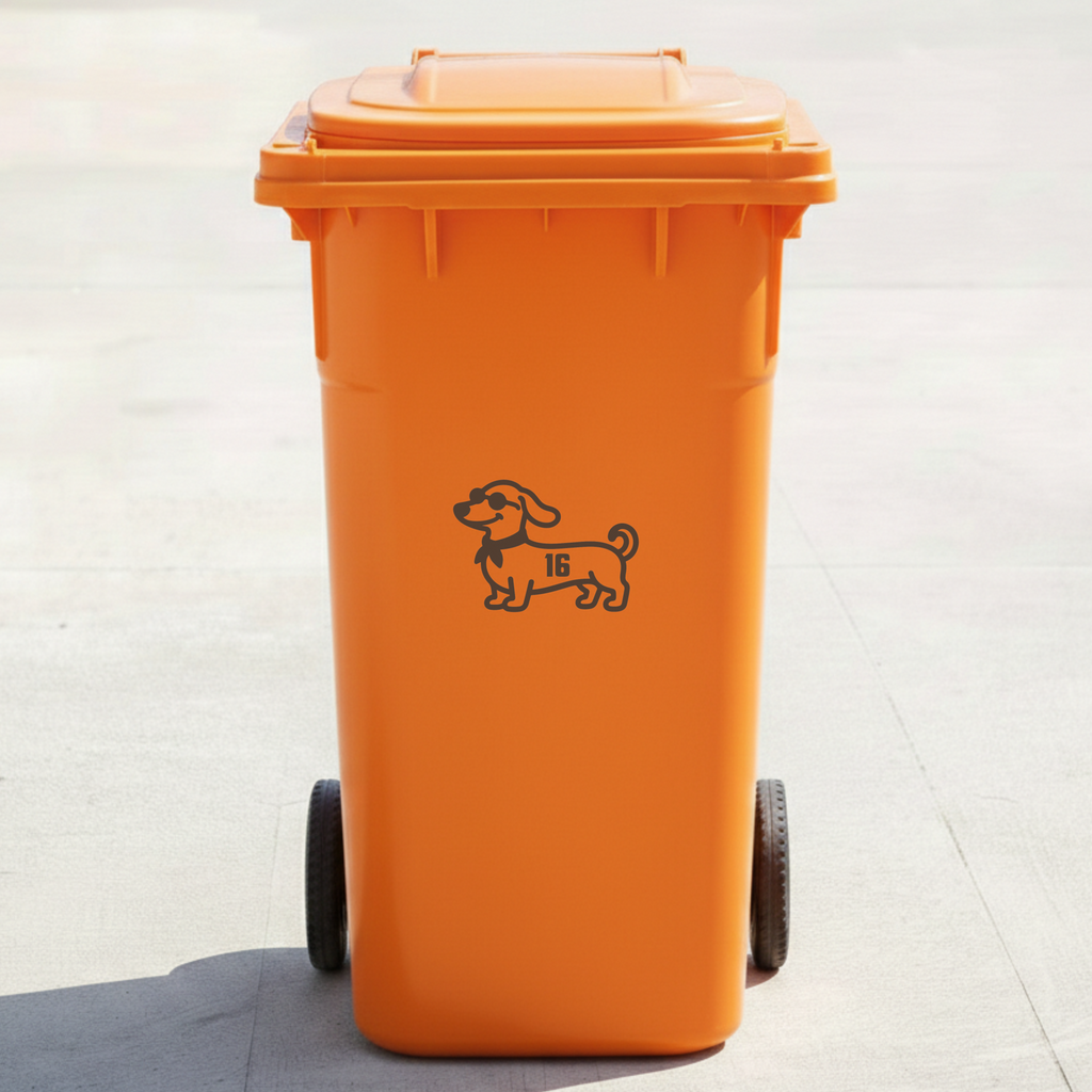 Dachshund Dog Bin Decal Sticker with Personalised House Number