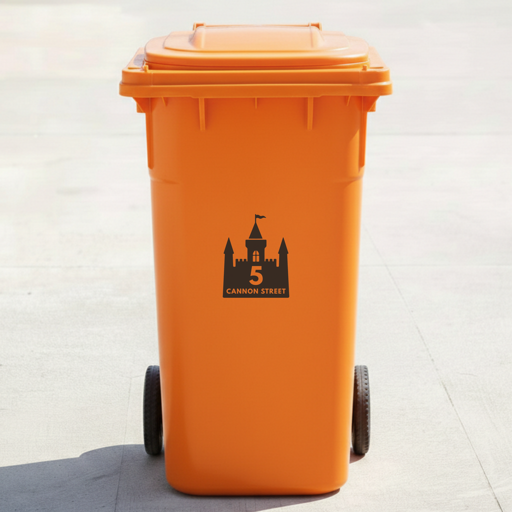 Castle Bin Decal Sticker with Personalised House Number