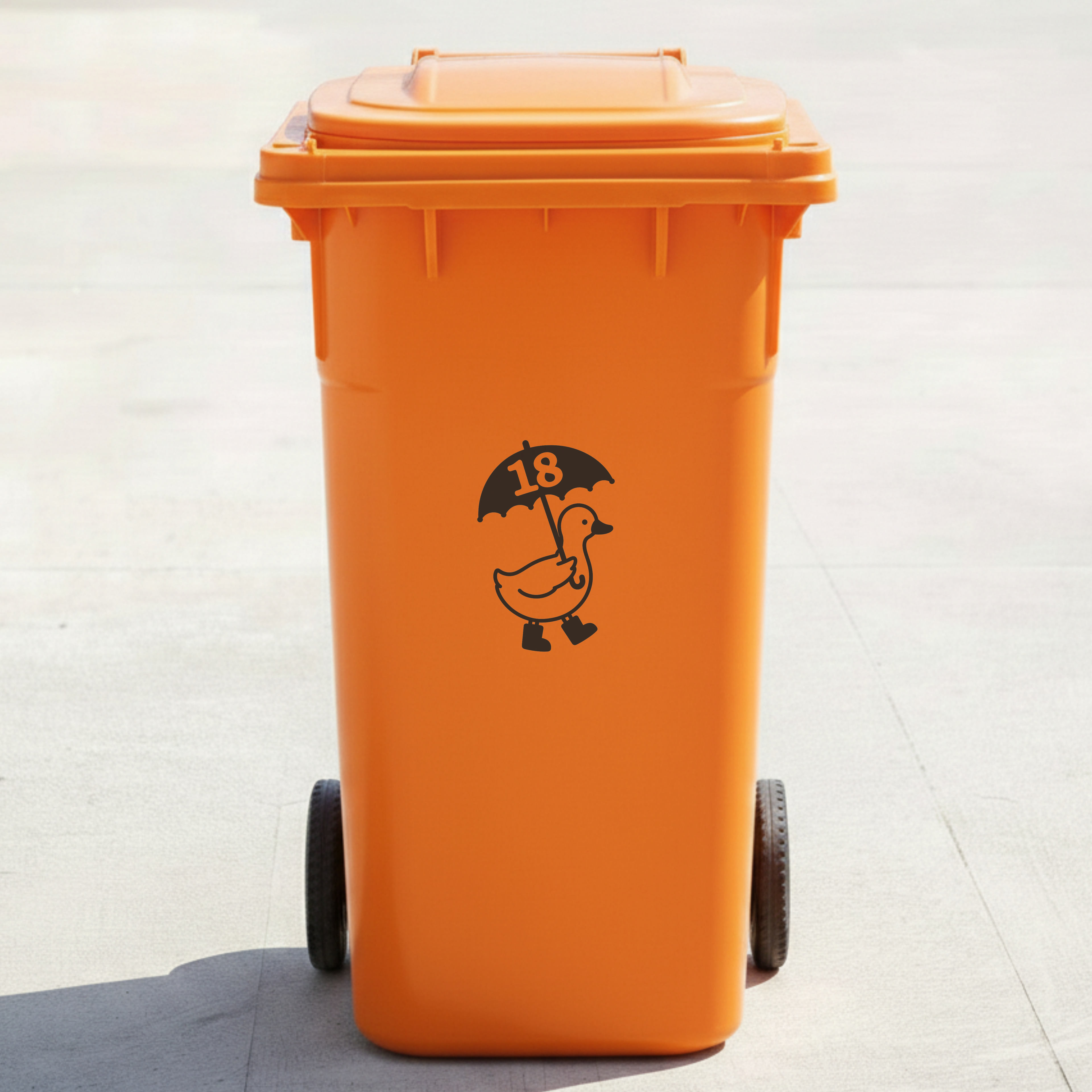 Umbrella Duck Bin Decal Sticker with Personalised House Number