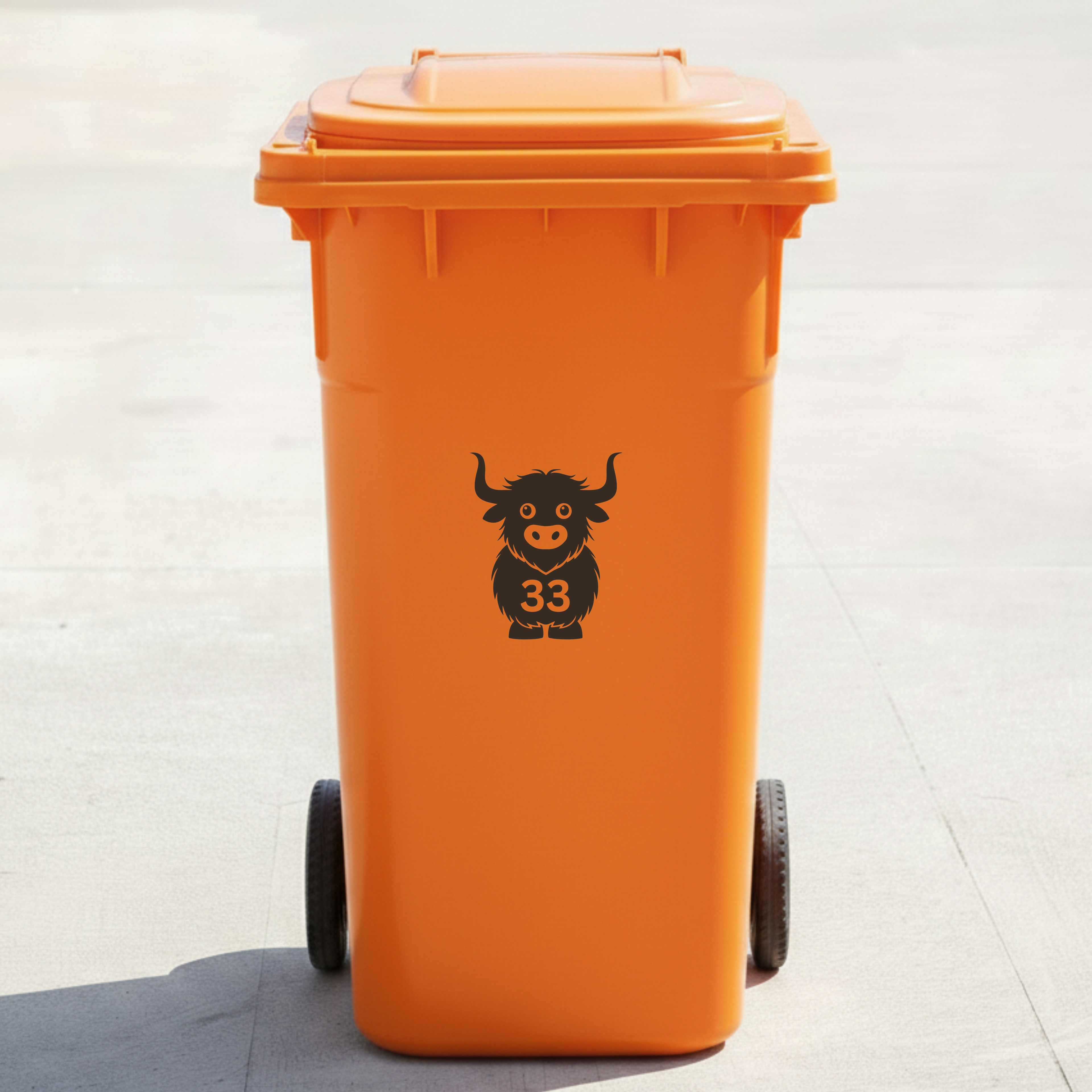 Highland Cow Bin Decal Sticker with Personalised House Number