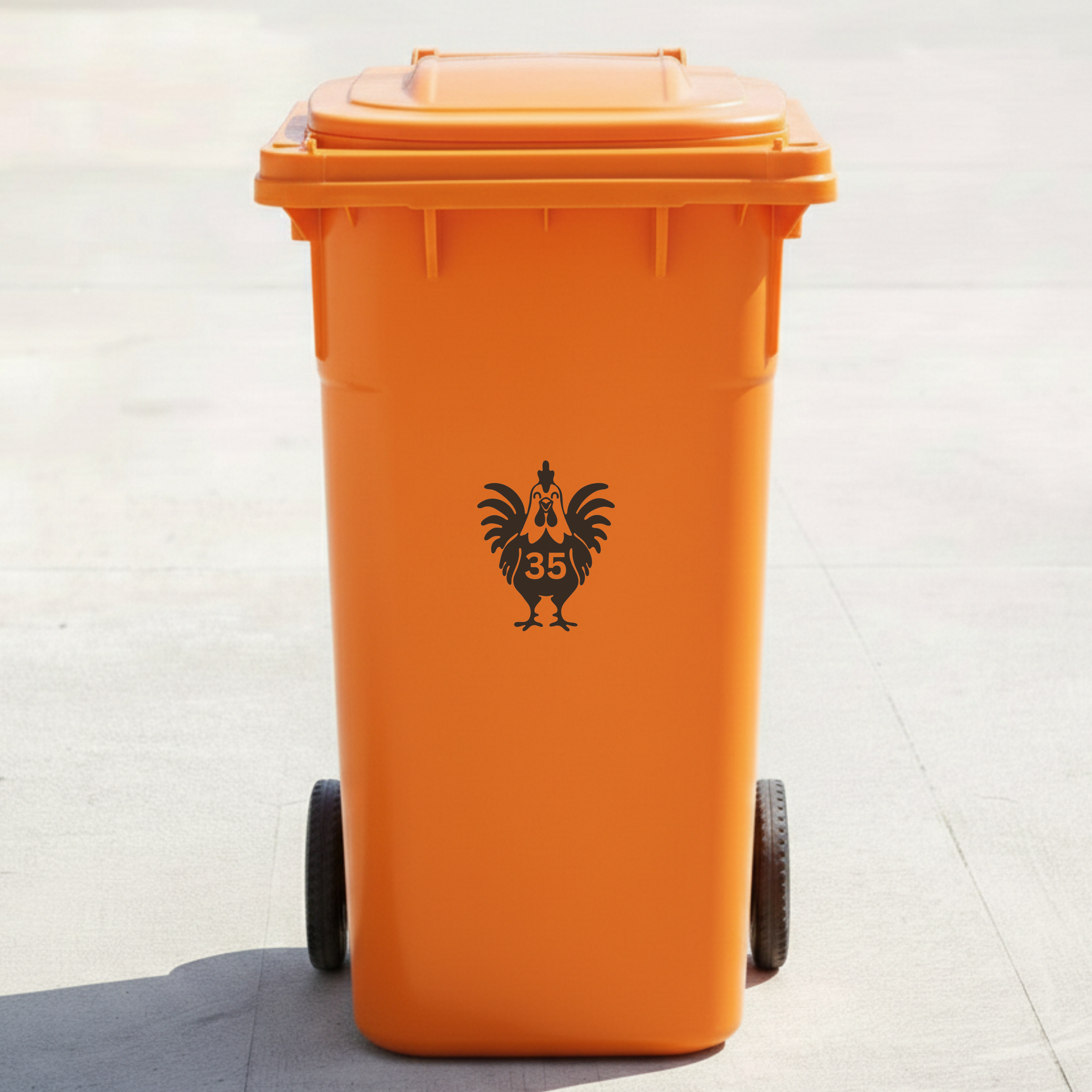 Rooster Bin Decal Sticker with Personalised House Number