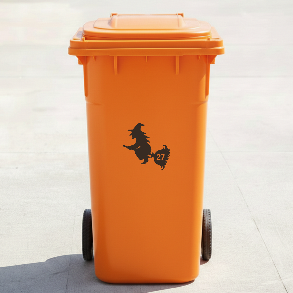 Witch Bin Decal Sticker with Personalised House Number