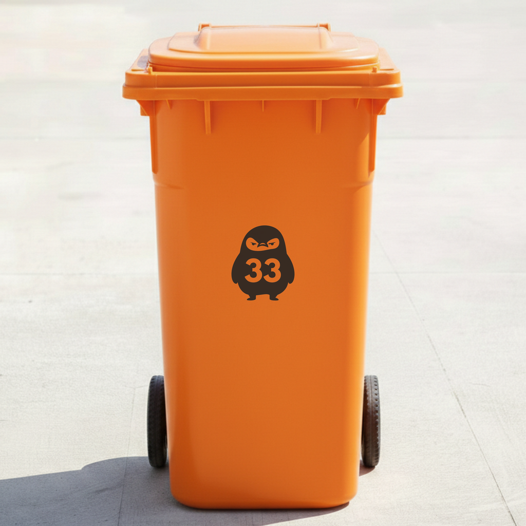 Angry Penguin Bin Decal Sticker with Personalised House Number