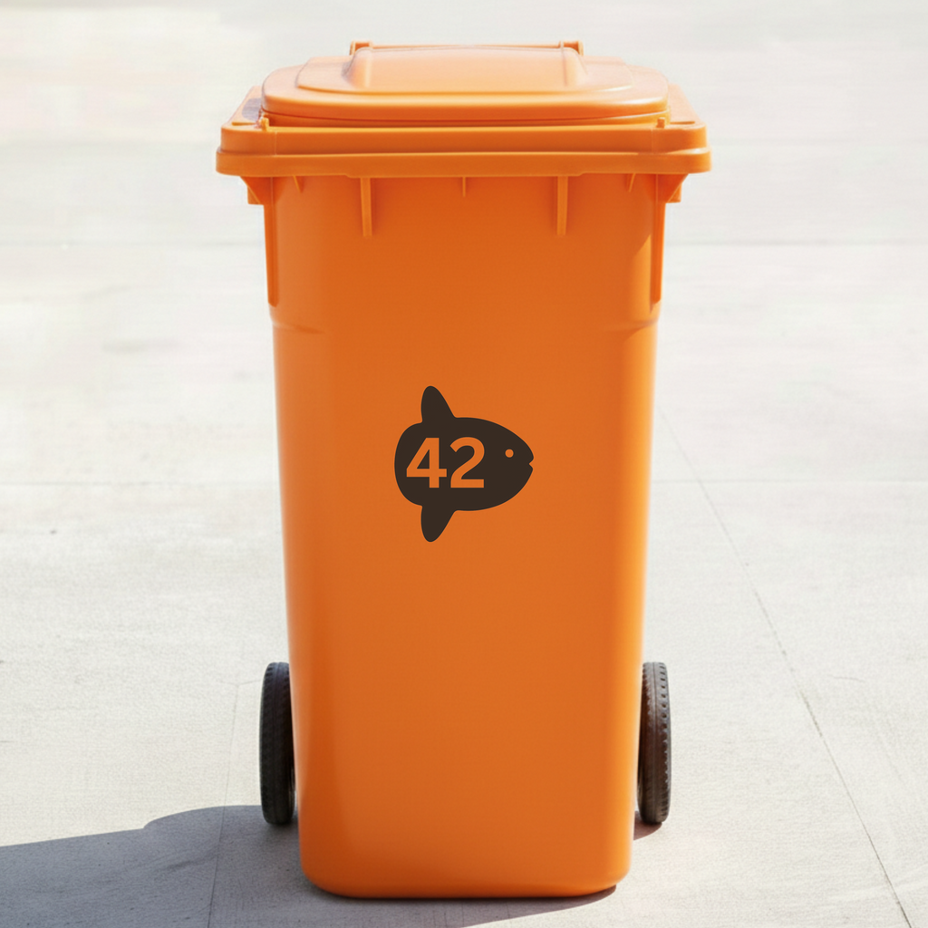 Ocean Sunfish (Mola Mola) Bin Decal Sticker with Personalised House Number