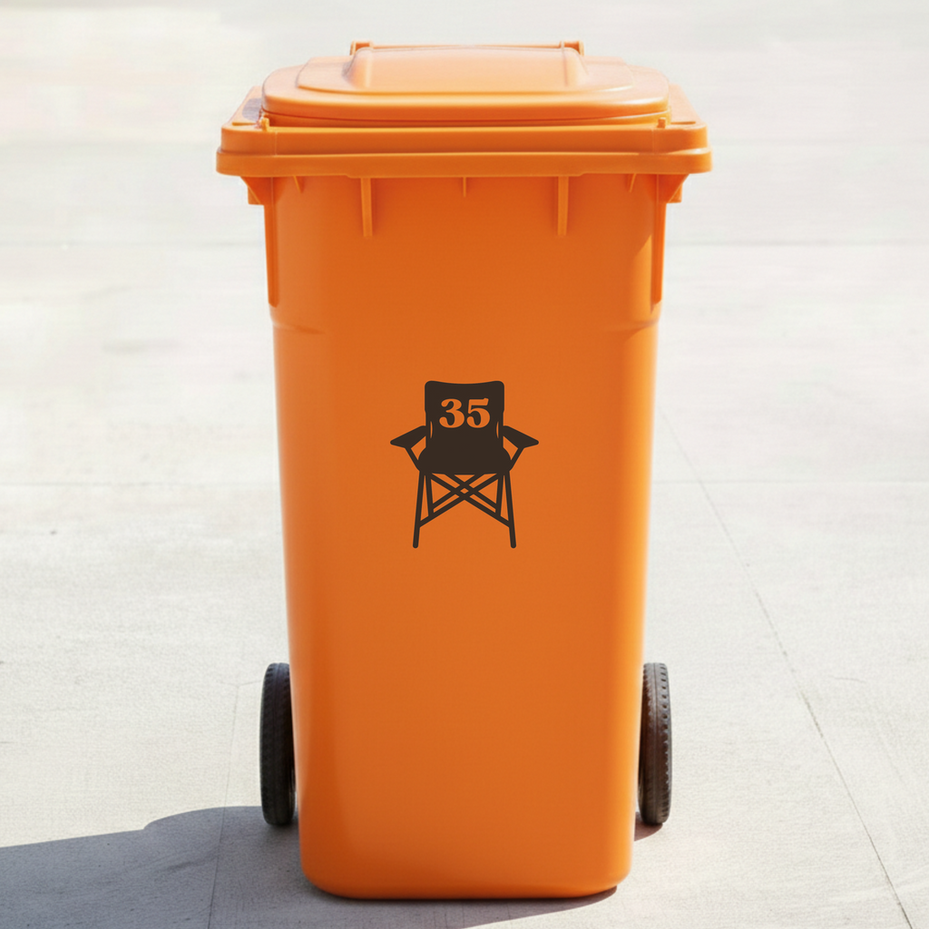 Camping Chair Bin Decal Sticker with Personalised House Number