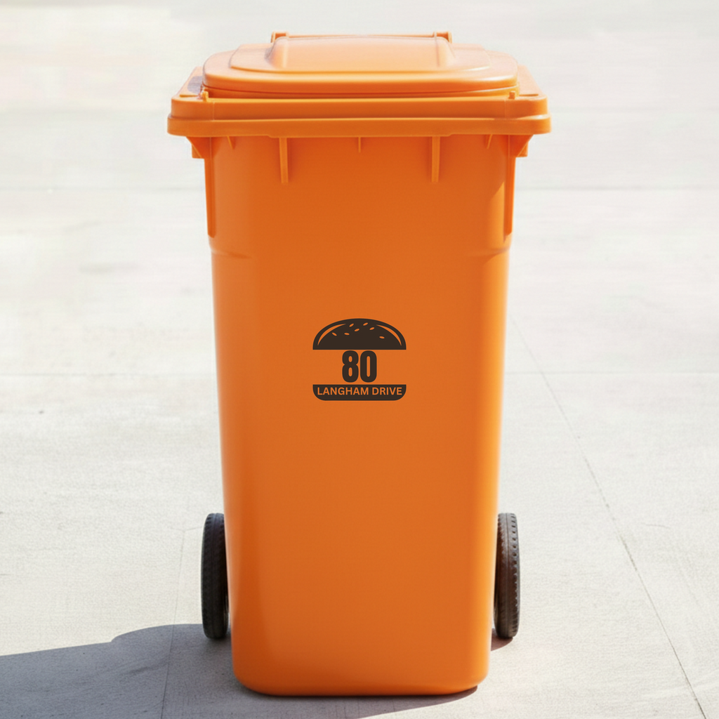 Hamburger Bin Decal Sticker with Personalised House Number & Street Name