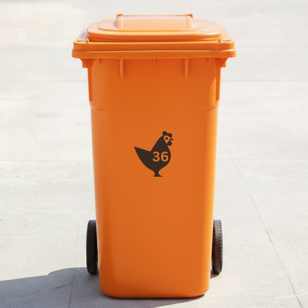 Chicken Bin Decal Sticker with Personalised House Number