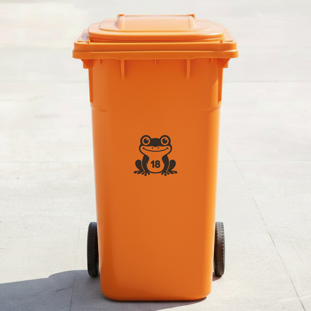 Frog Bin Decal Sticker with Personalised House Number
