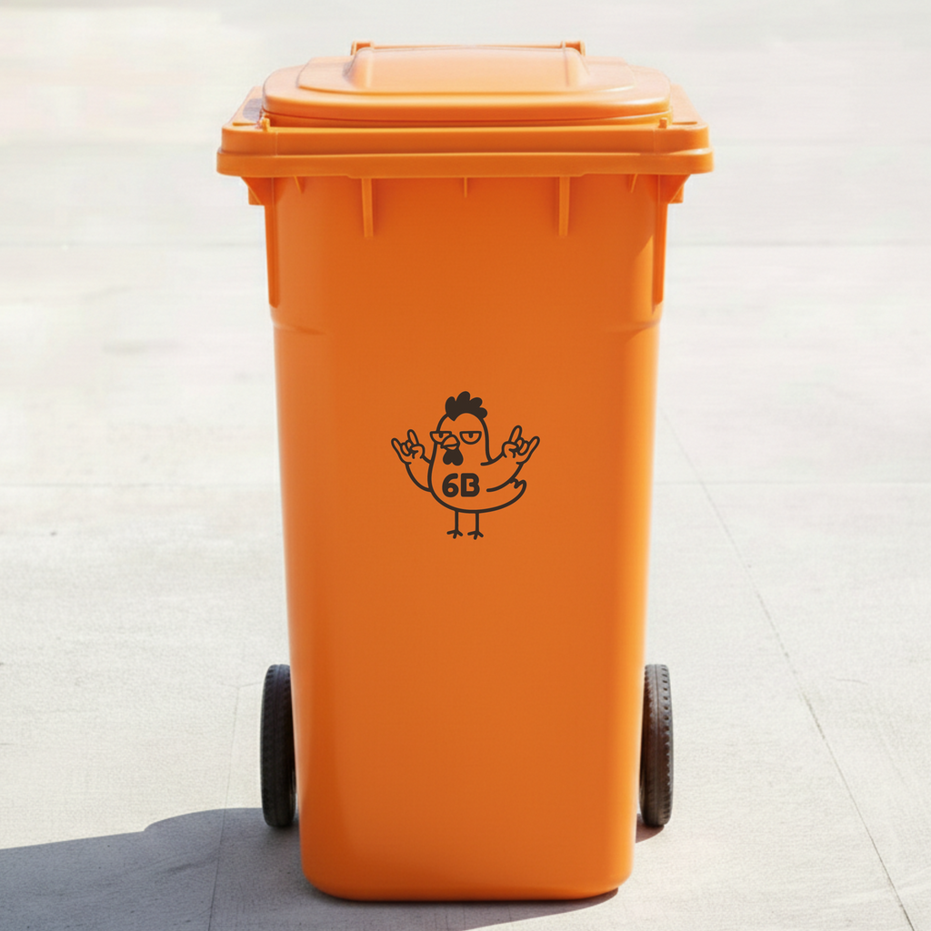 Rock & Roll Chicken Bin Decal Sticker with Personalised House Number