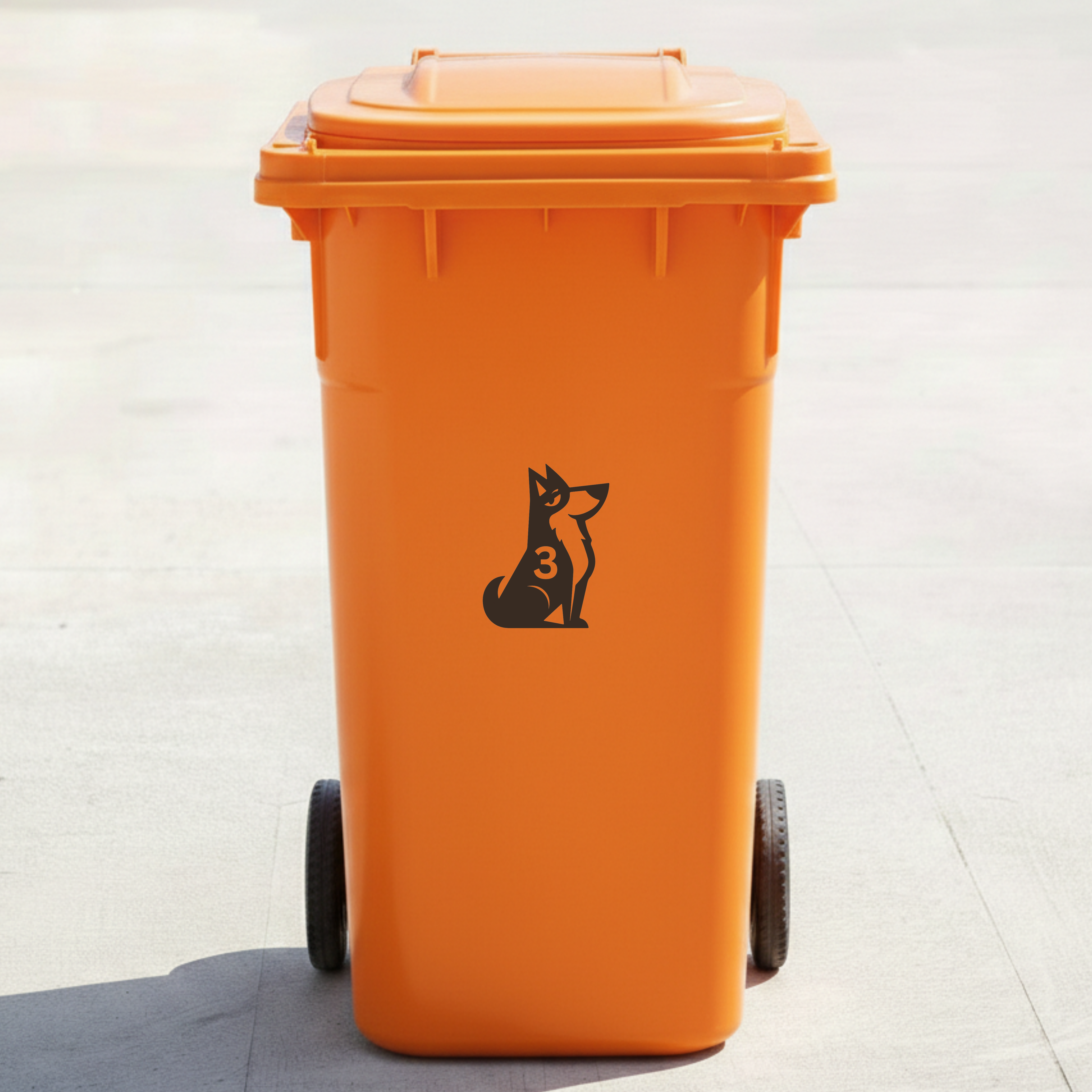 Sitting Dog Bin Decal Sticker with Personalised House Number