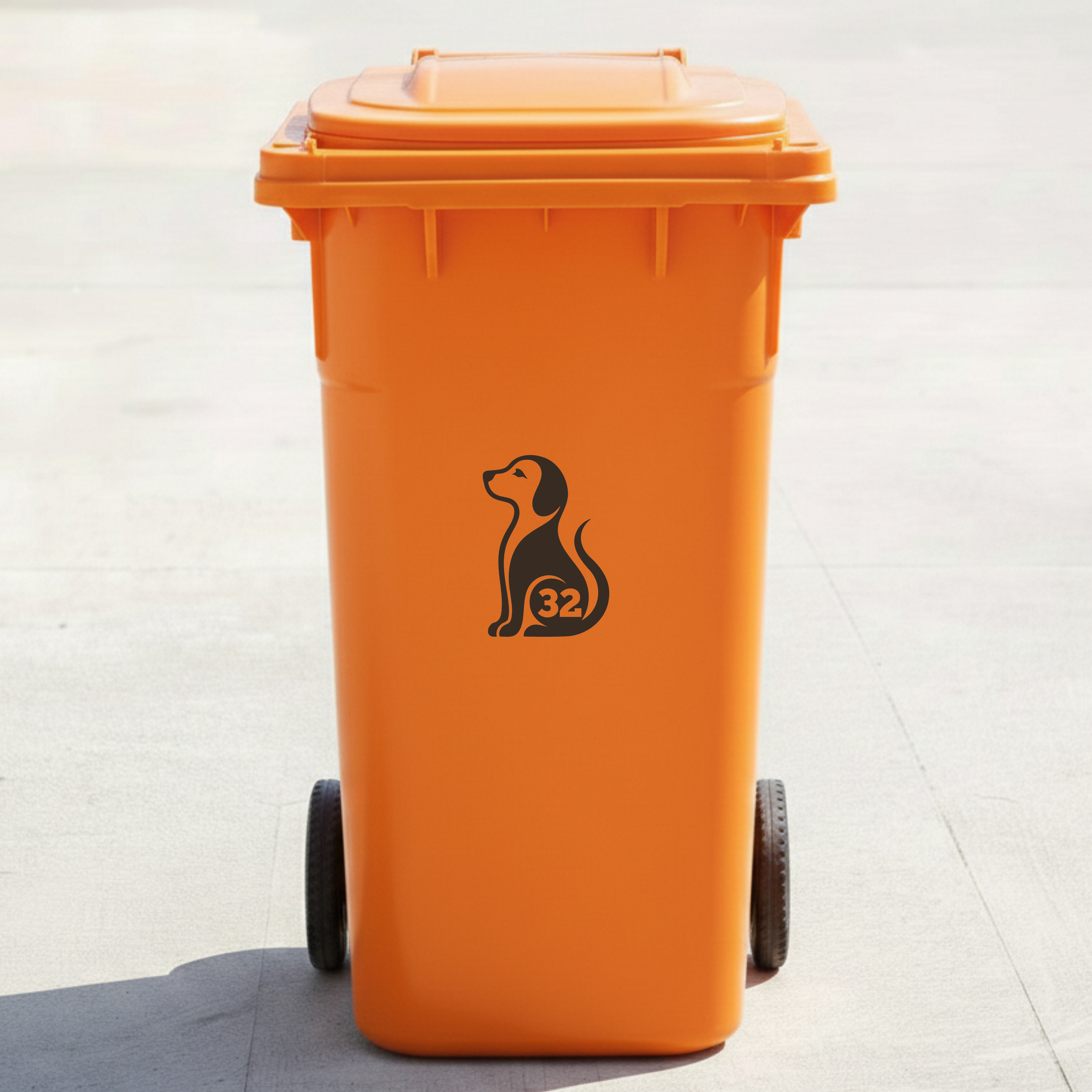 Sitting Dog Bin Decal Sticker with Personalised House Number