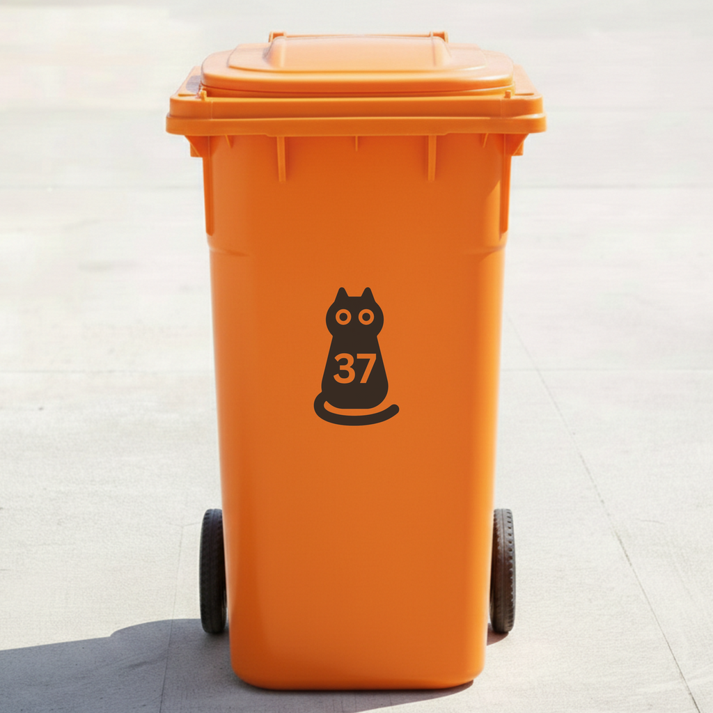 Black Cat Bin Decal Sticker with Personalised House Number