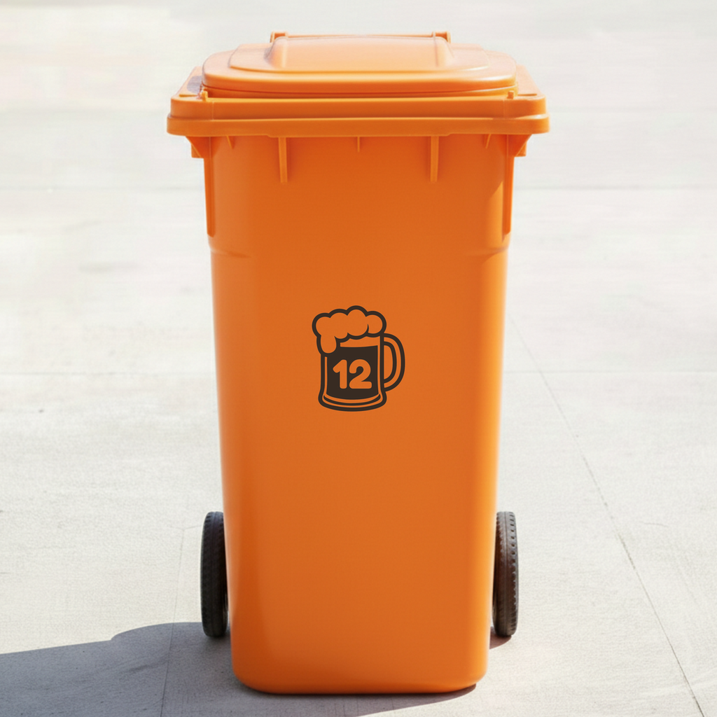 Beer Mug Bin Decal Sticker with Personalised House Number