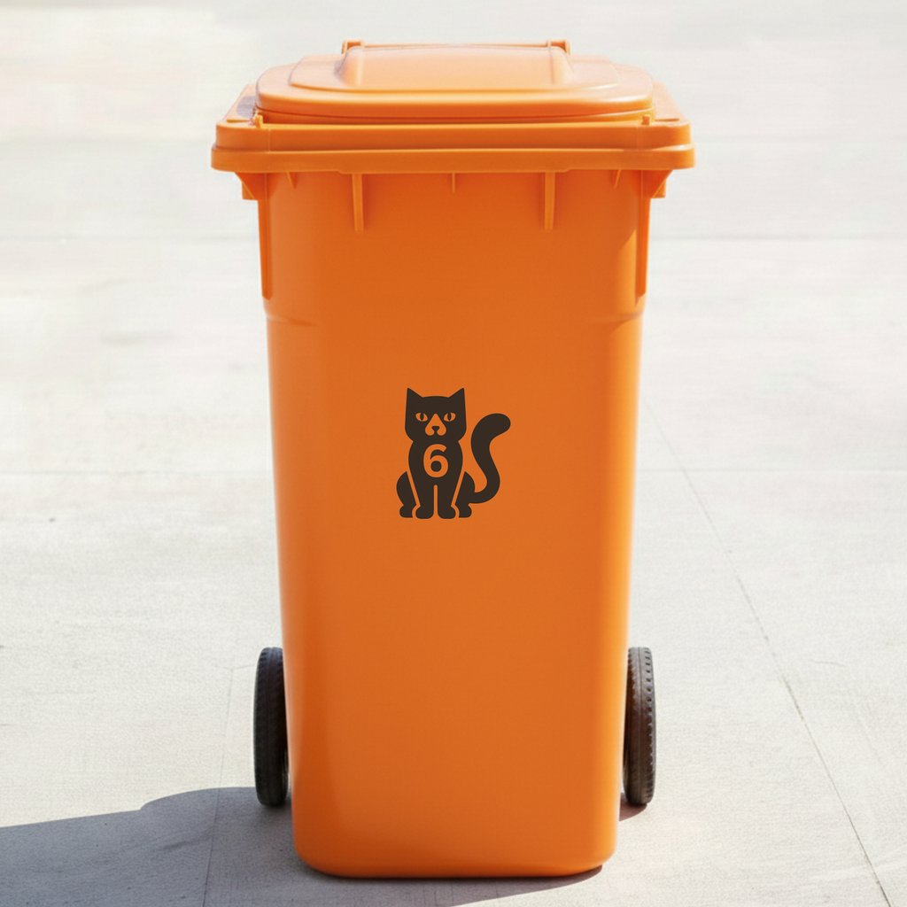 Cat Bin Decal Sticker with Personalised House Number