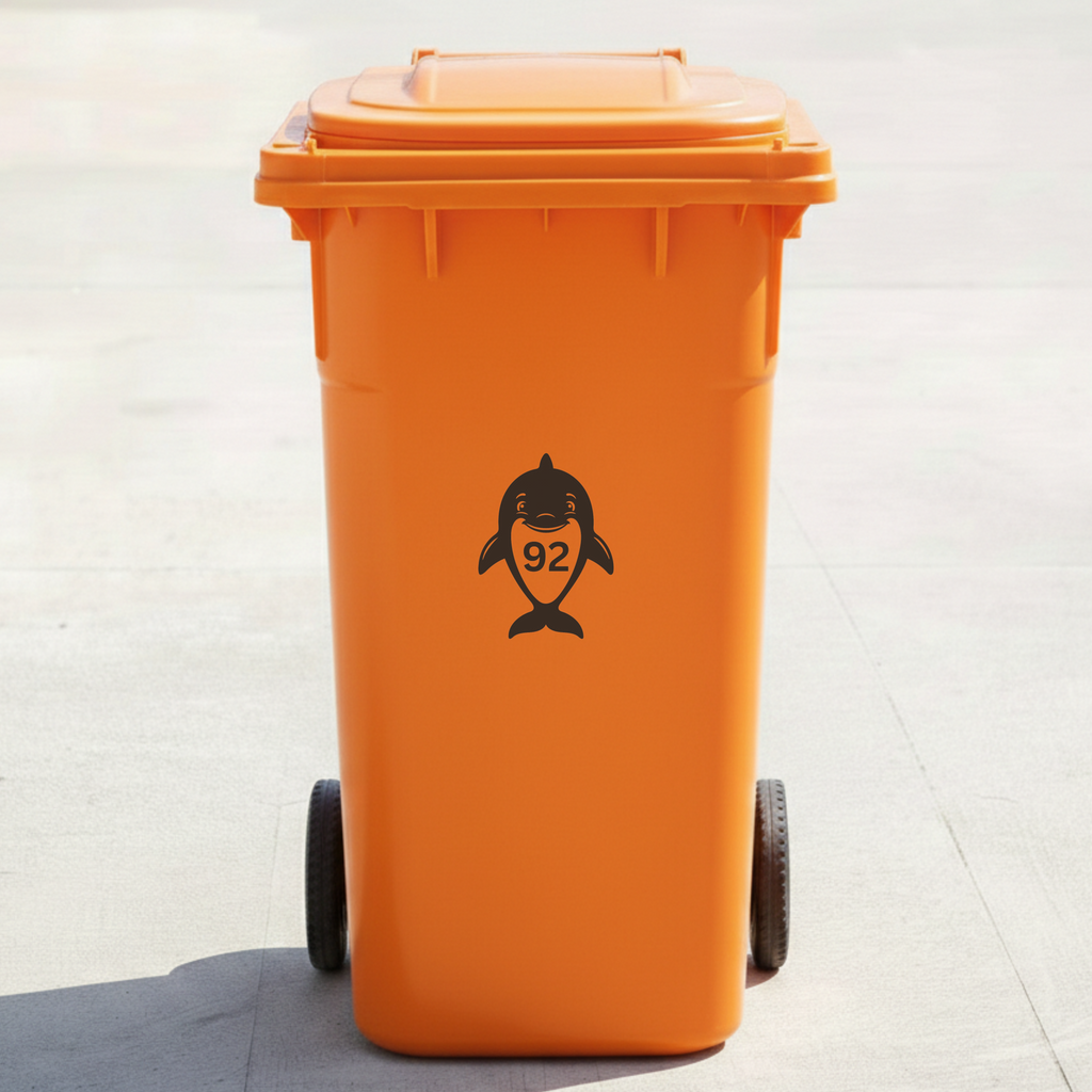 Dolphin Bin Decal Sticker with Personalised House Number