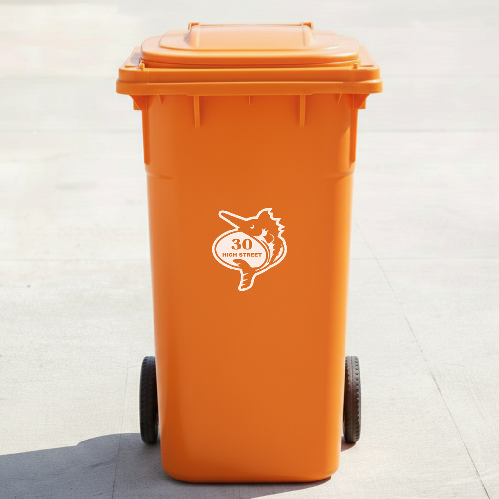 Marlin Fish Bin Decal Sticker with Personalised House Number