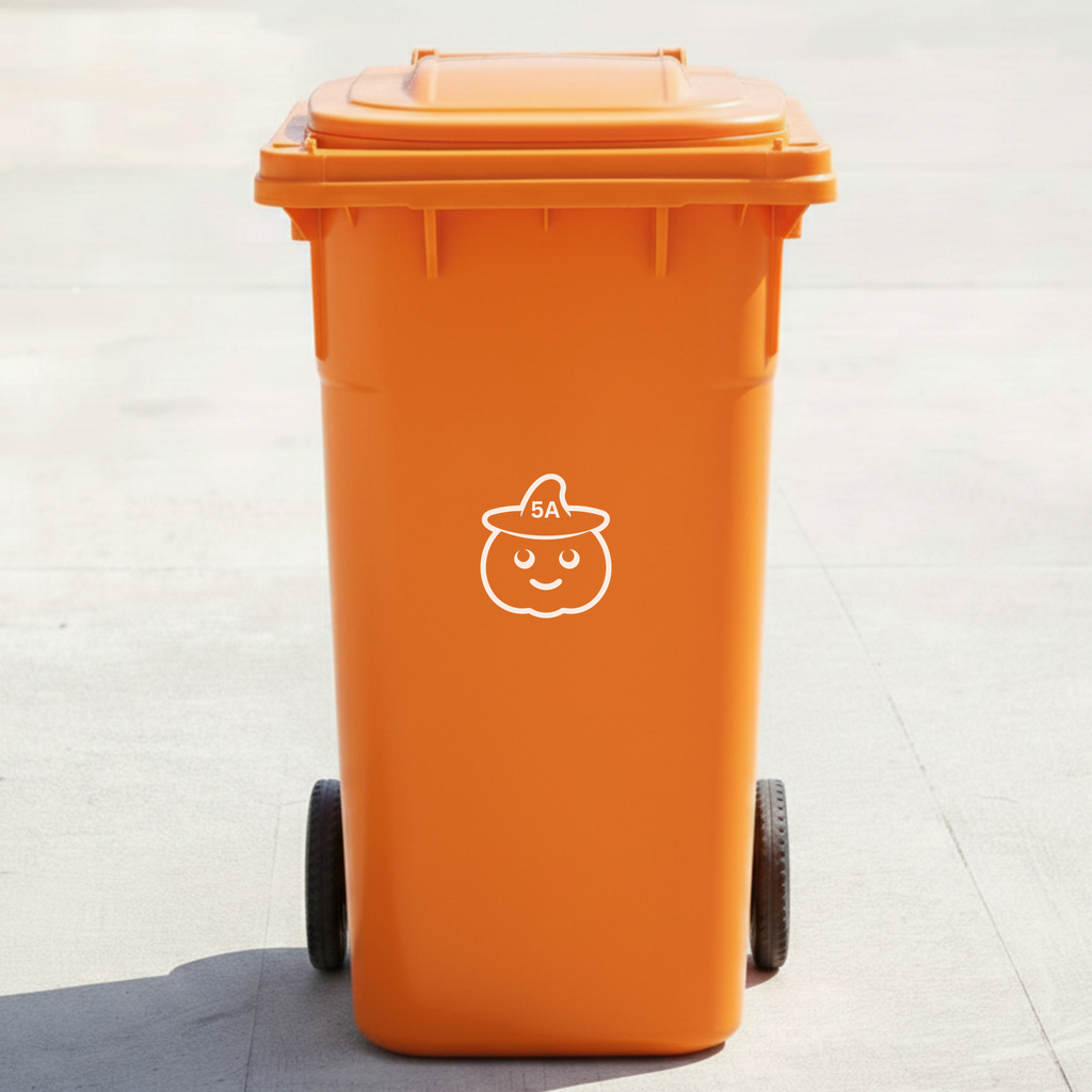 Pumpkin Bin Decal Sticker with Personalised House Number