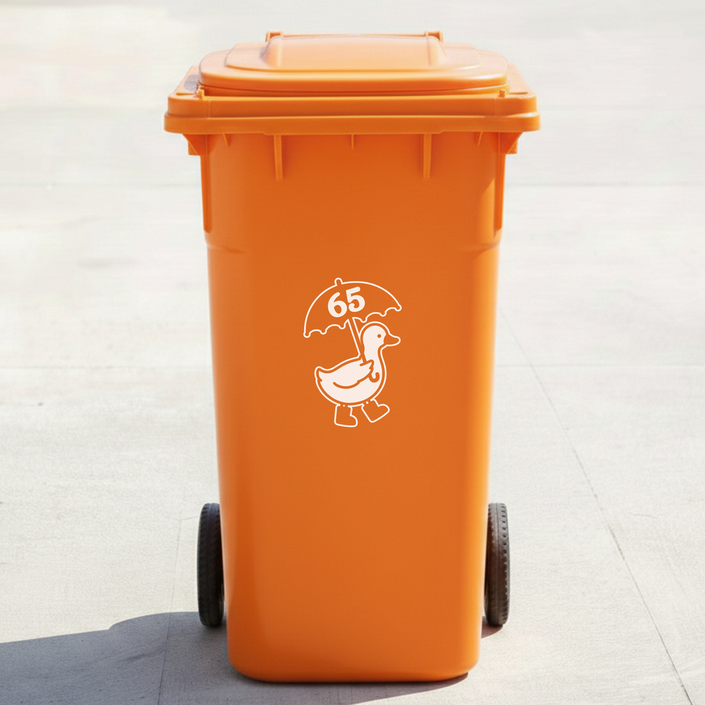 Umbrella Duck Bin Decal Sticker with Personalised House Number