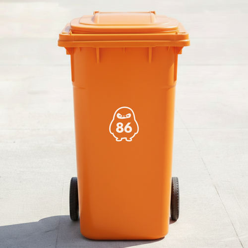 Angry Penguin Bin Decal Sticker with Personalised House Number