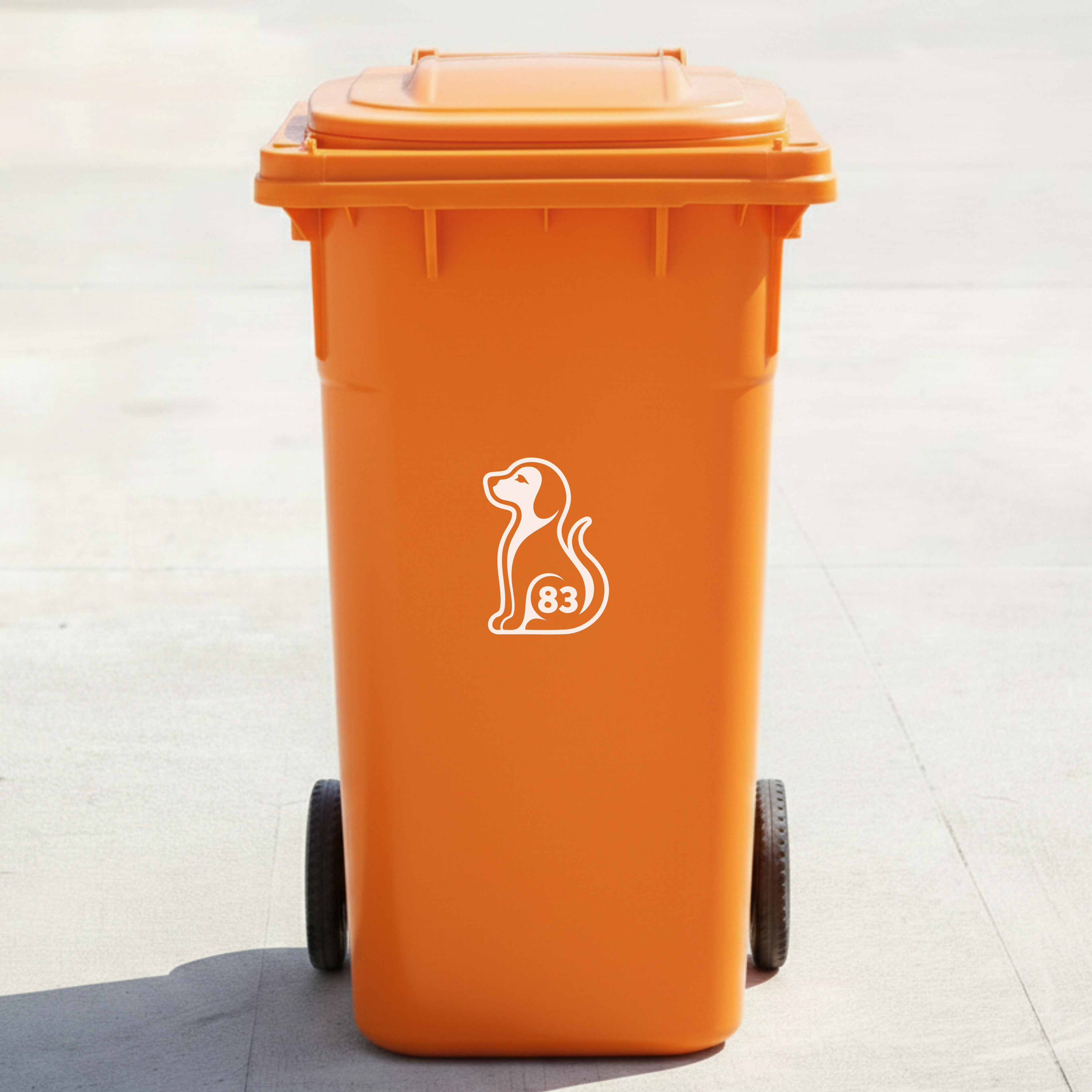 Sitting Dog Bin Decal Sticker with Personalised House Number