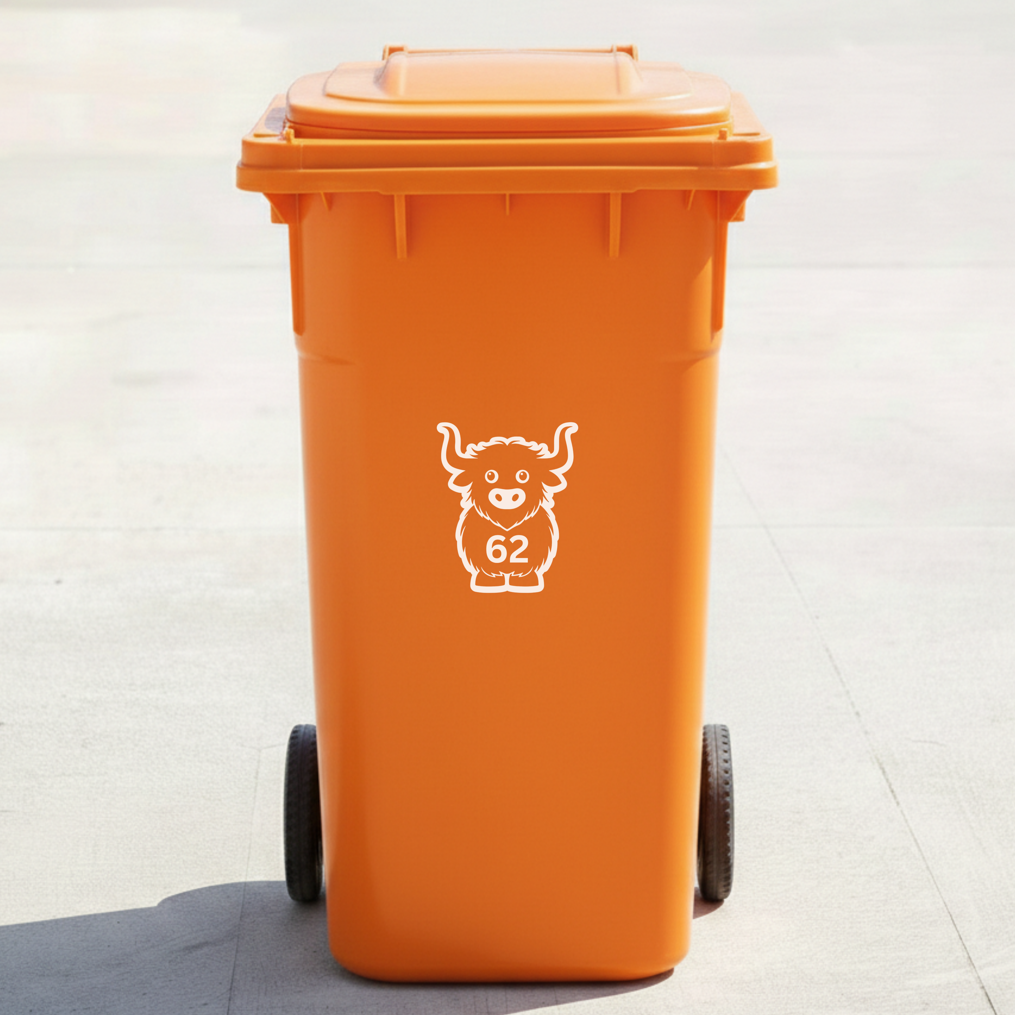 Highland Cow Bin Decal Sticker with Personalised House Number