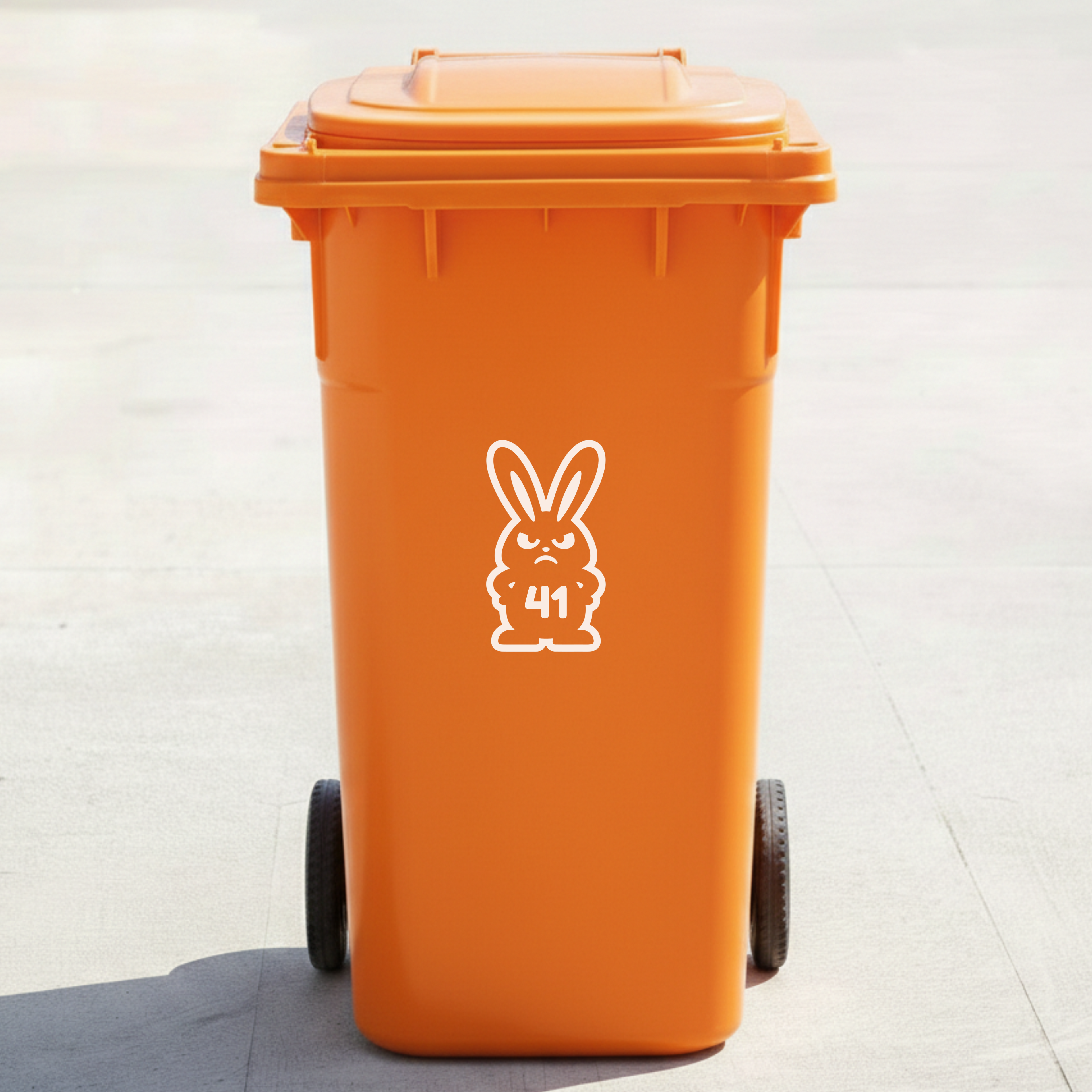 Angry Rabbit Bin Decal Sticker with Personalised House Number