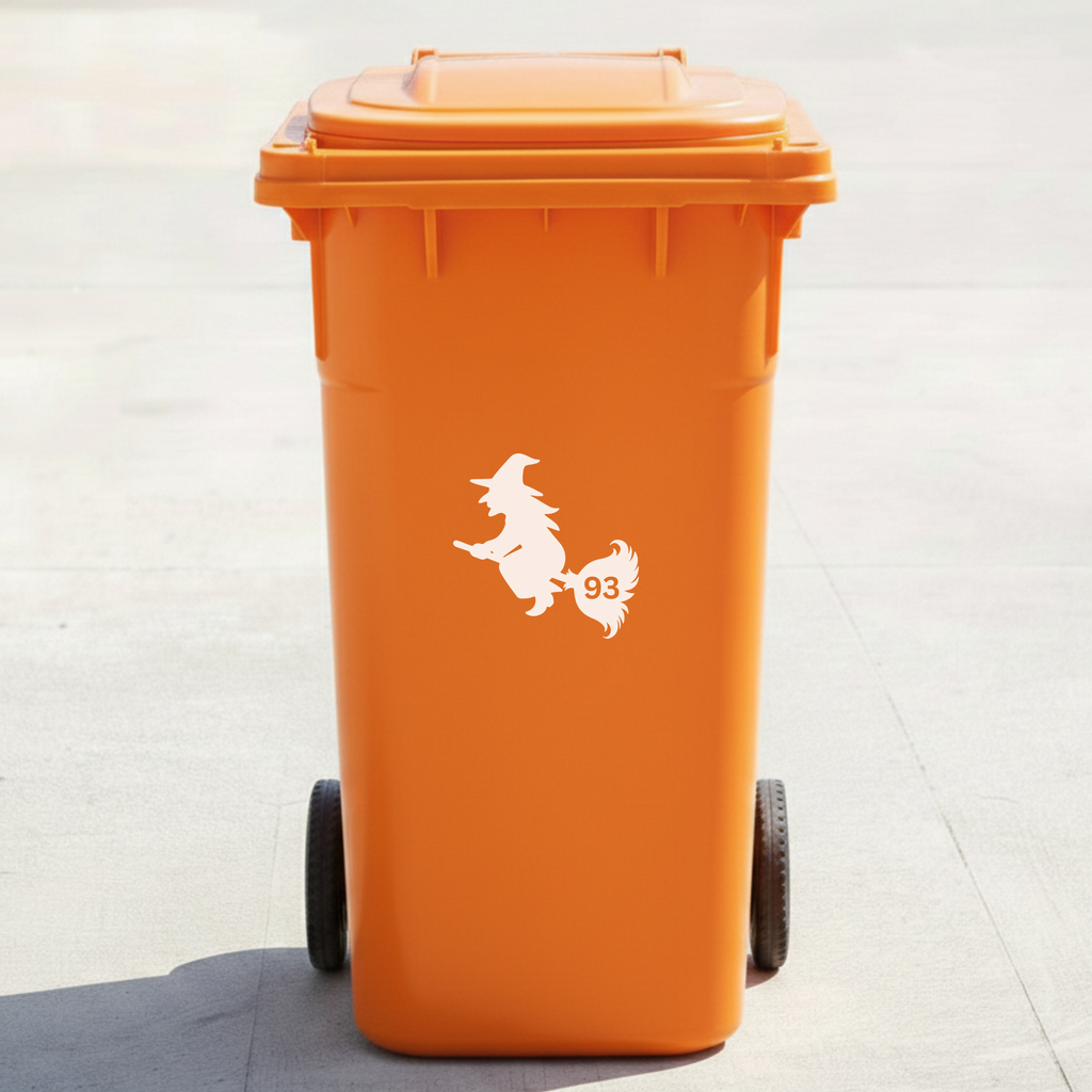 Witch Bin Decal Sticker with Personalised House Number