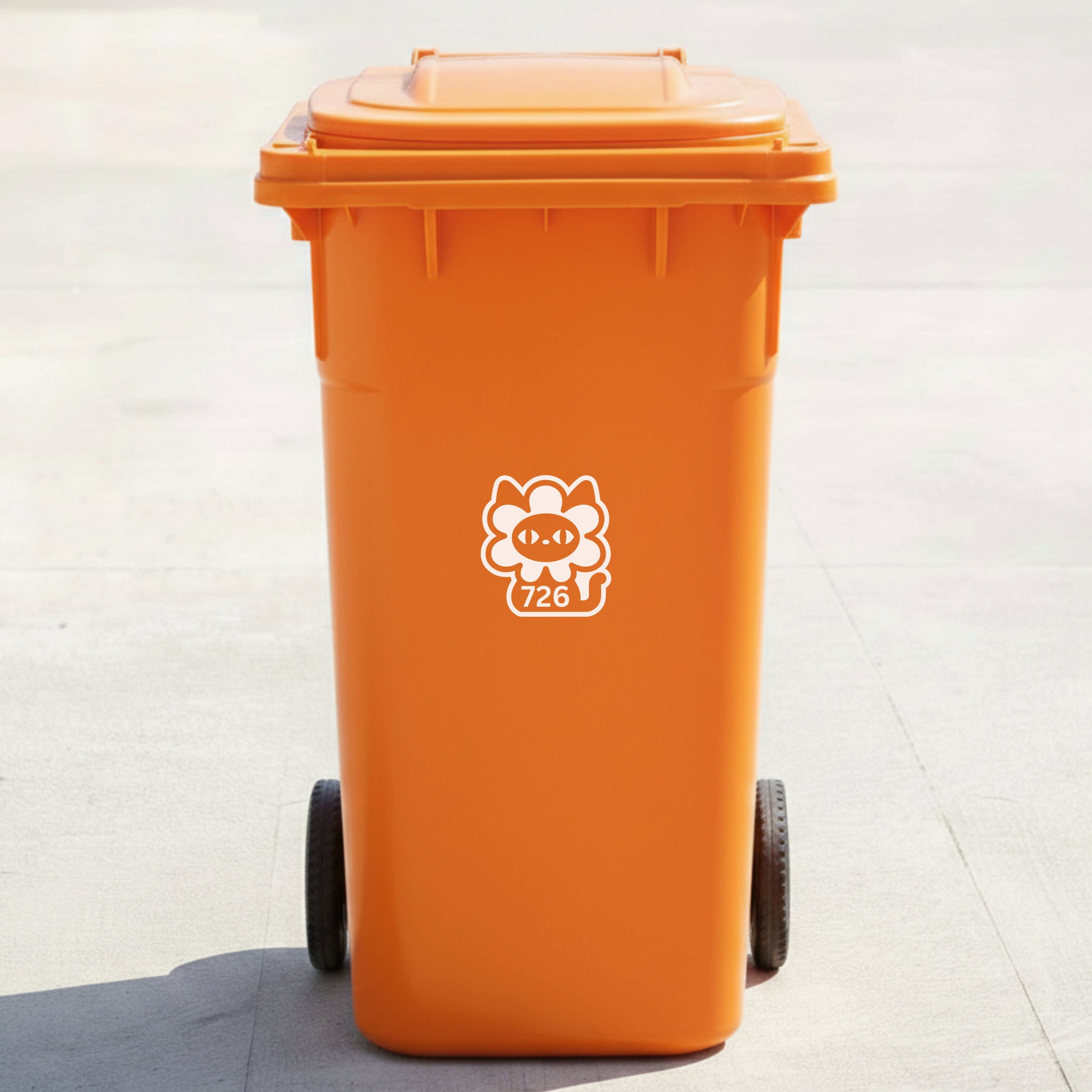 Flower Cat Bin Decal Sticker with Personalised House Number