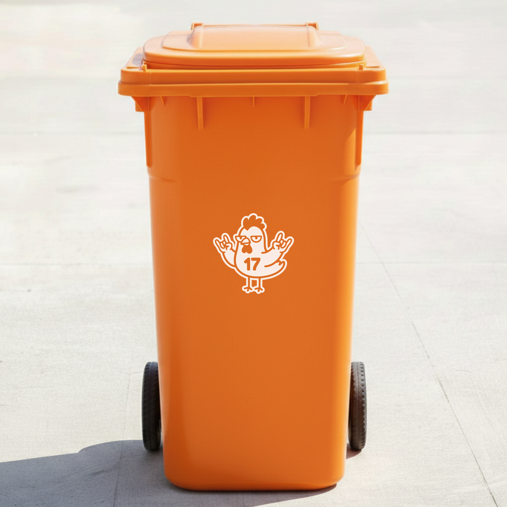 Rock & Roll Chicken Bin Decal Sticker with Personalised House Number