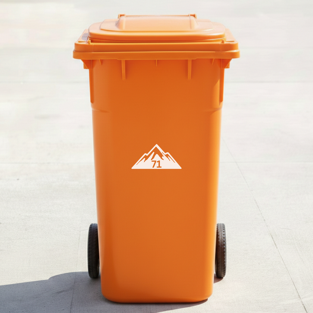 Mountain Adventure Bin Decal Sticker with Personalised House Number