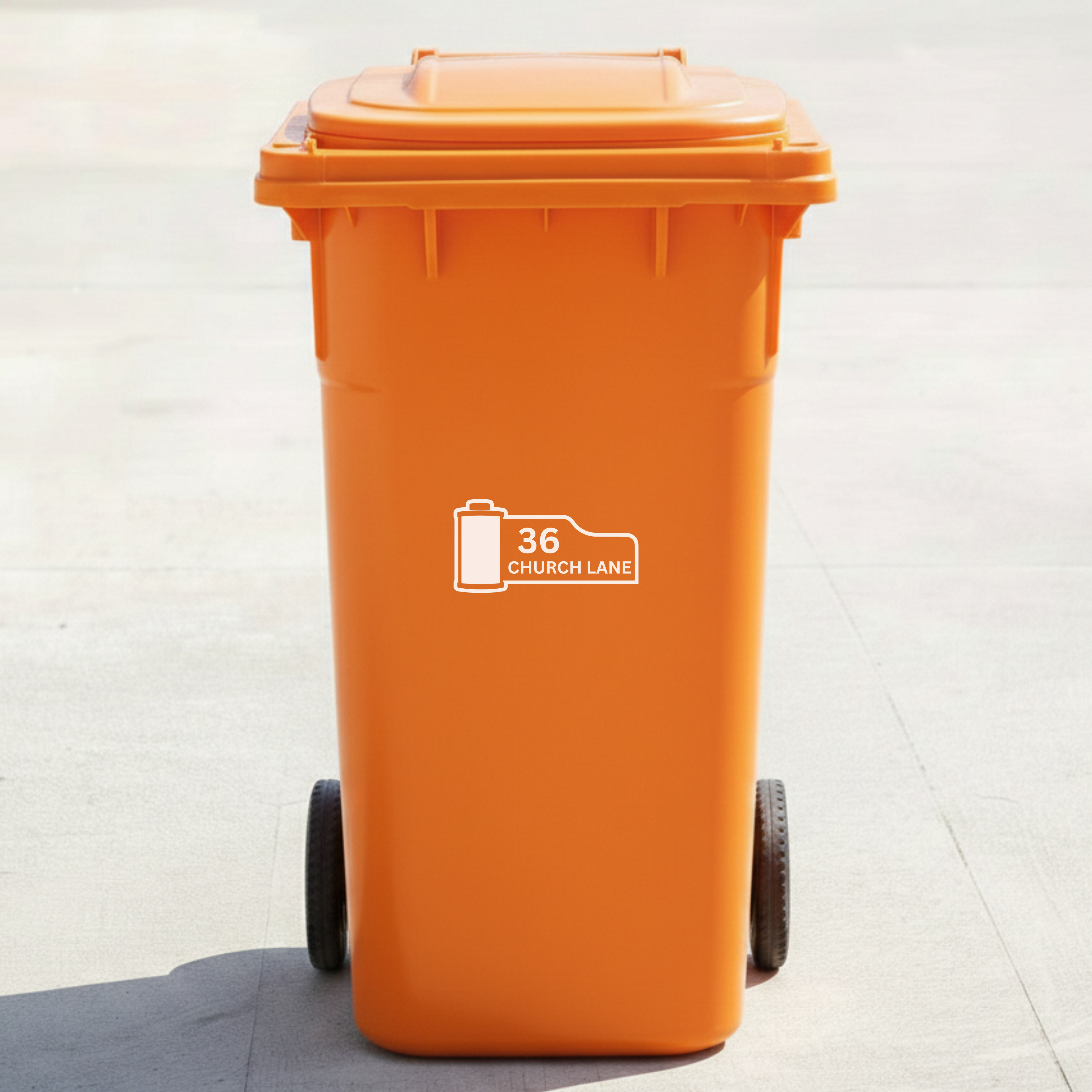 Film Canister Bin Decal Sticker with Personalised House Number & Street Name