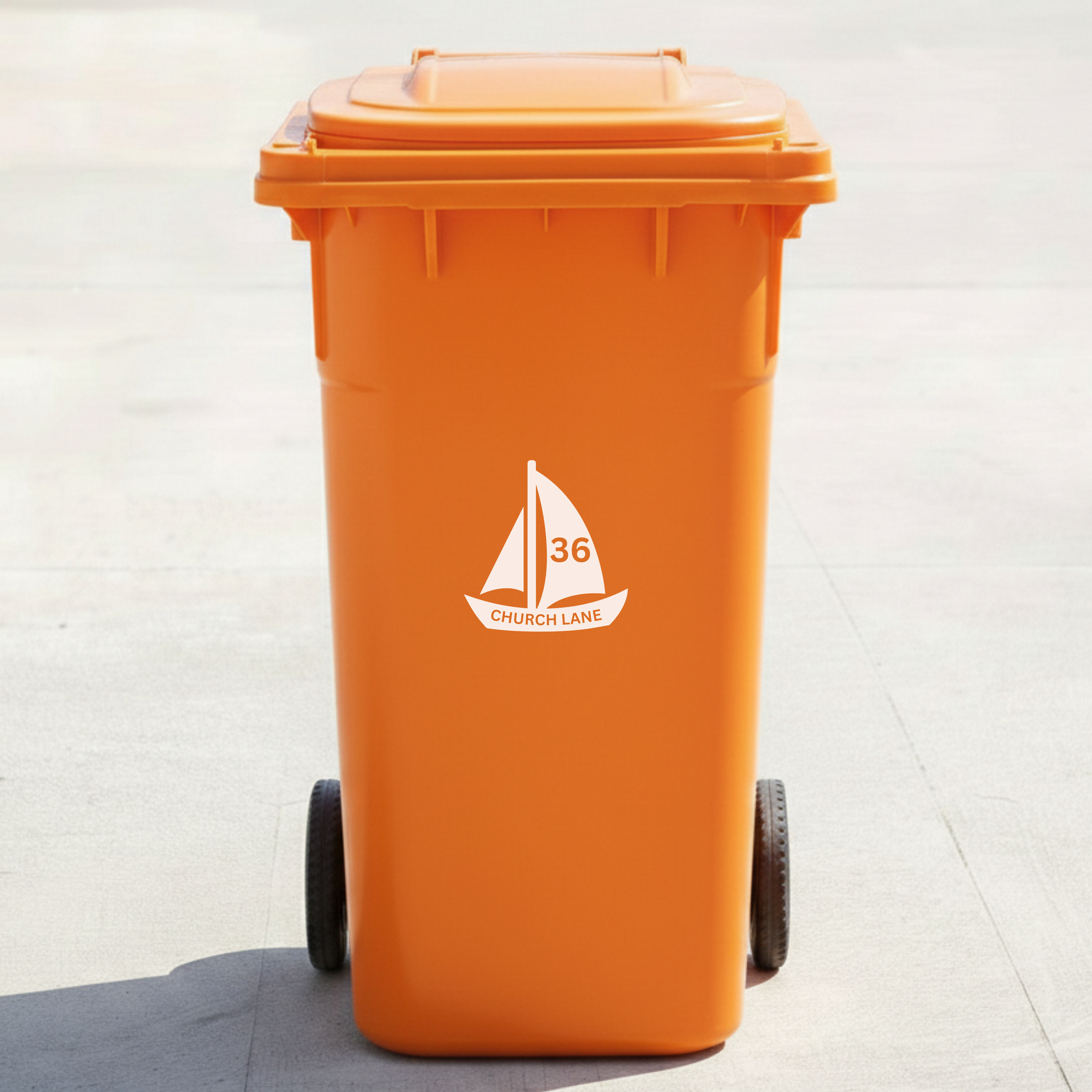 Sailboat Bin Decal Sticker with Personalised House Number & Street Name