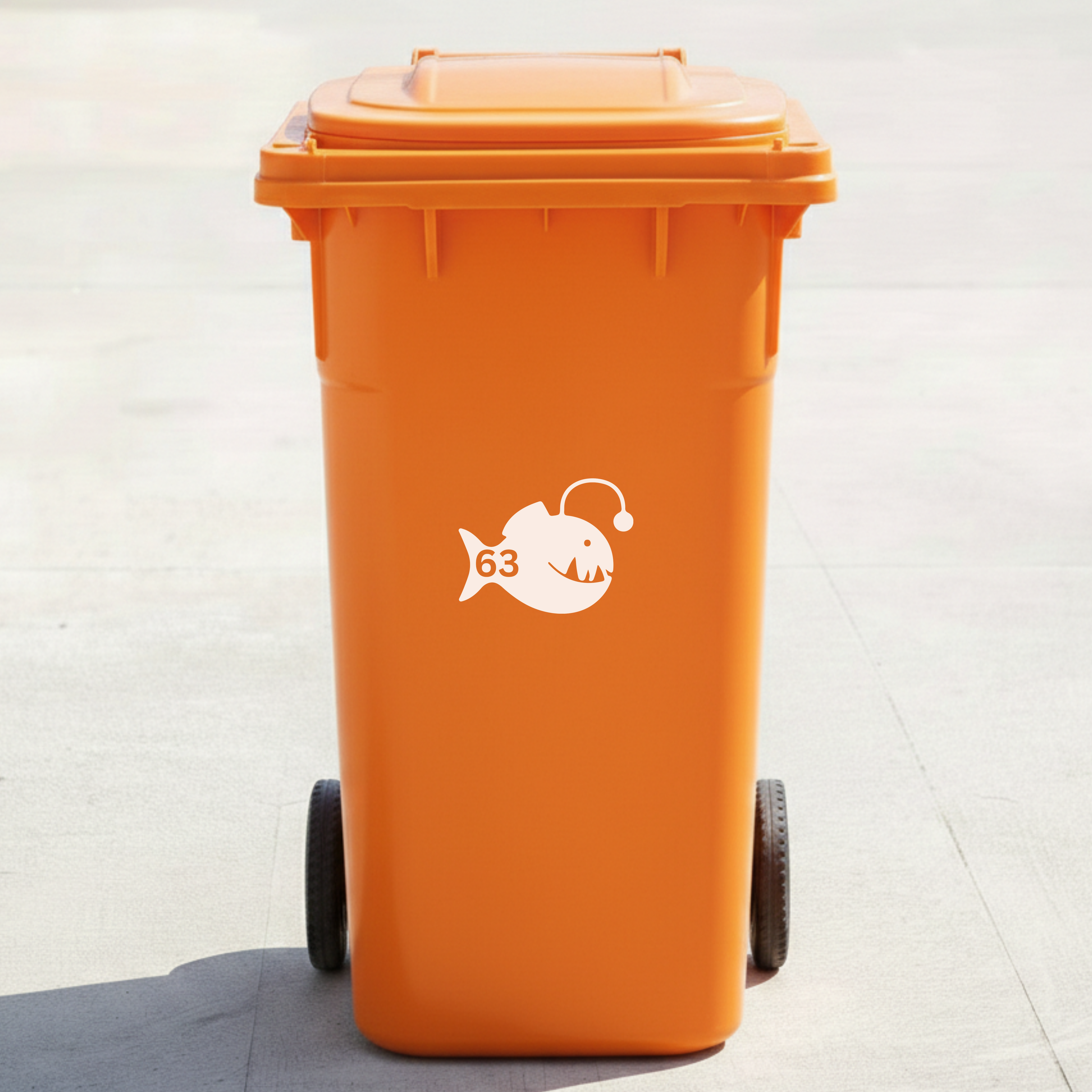 Anglerfish Bin Decal Sticker with Personalised House Number