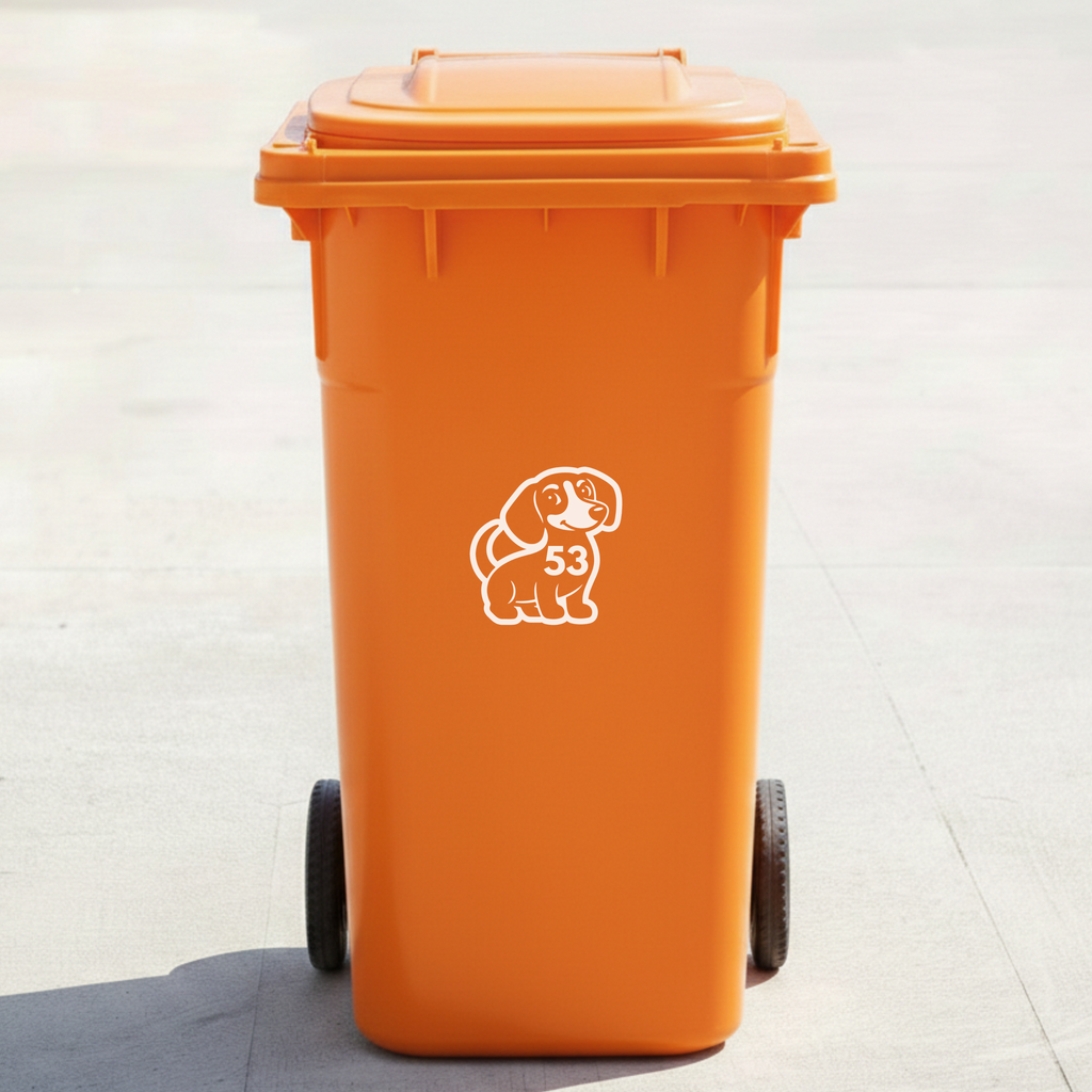 Dachshund Dog Bin Decal Sticker with Personalised House Number