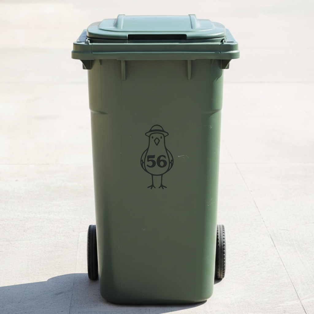 Seagull Bin Decal Sticker with Personalised House Number