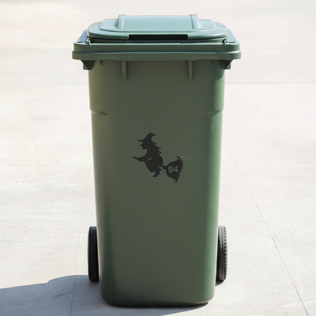 Witch Bin Decal Sticker with Personalised House Number