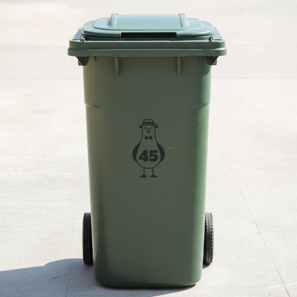 Seagull Bin Decal Sticker with Personalised House Number