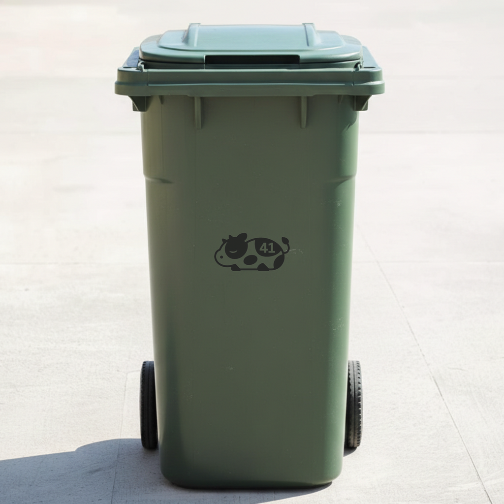 Sleeping Cow Bin Decal Sticker with Personalised House Number