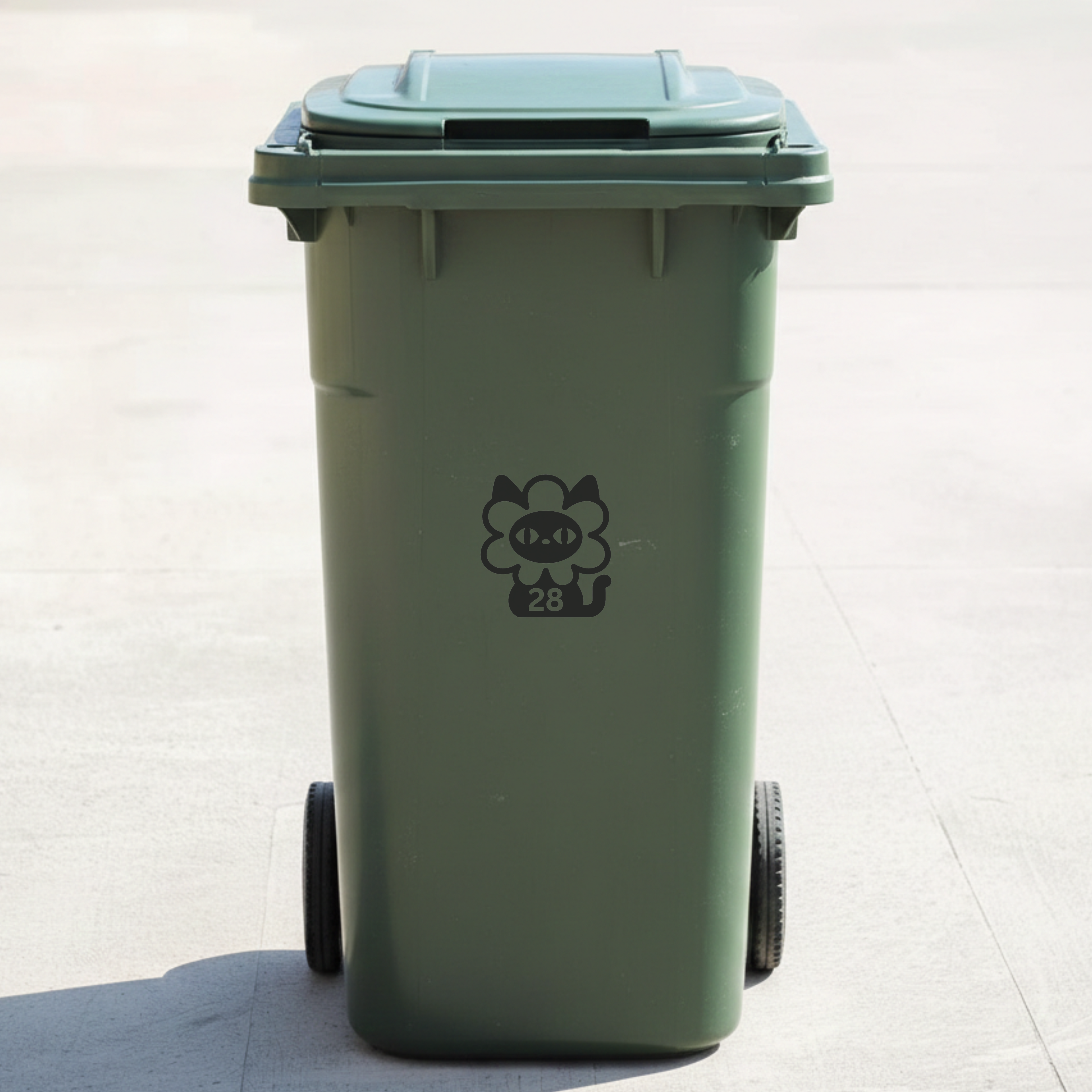 Flower Cat Bin Decal Sticker with Personalised House Number