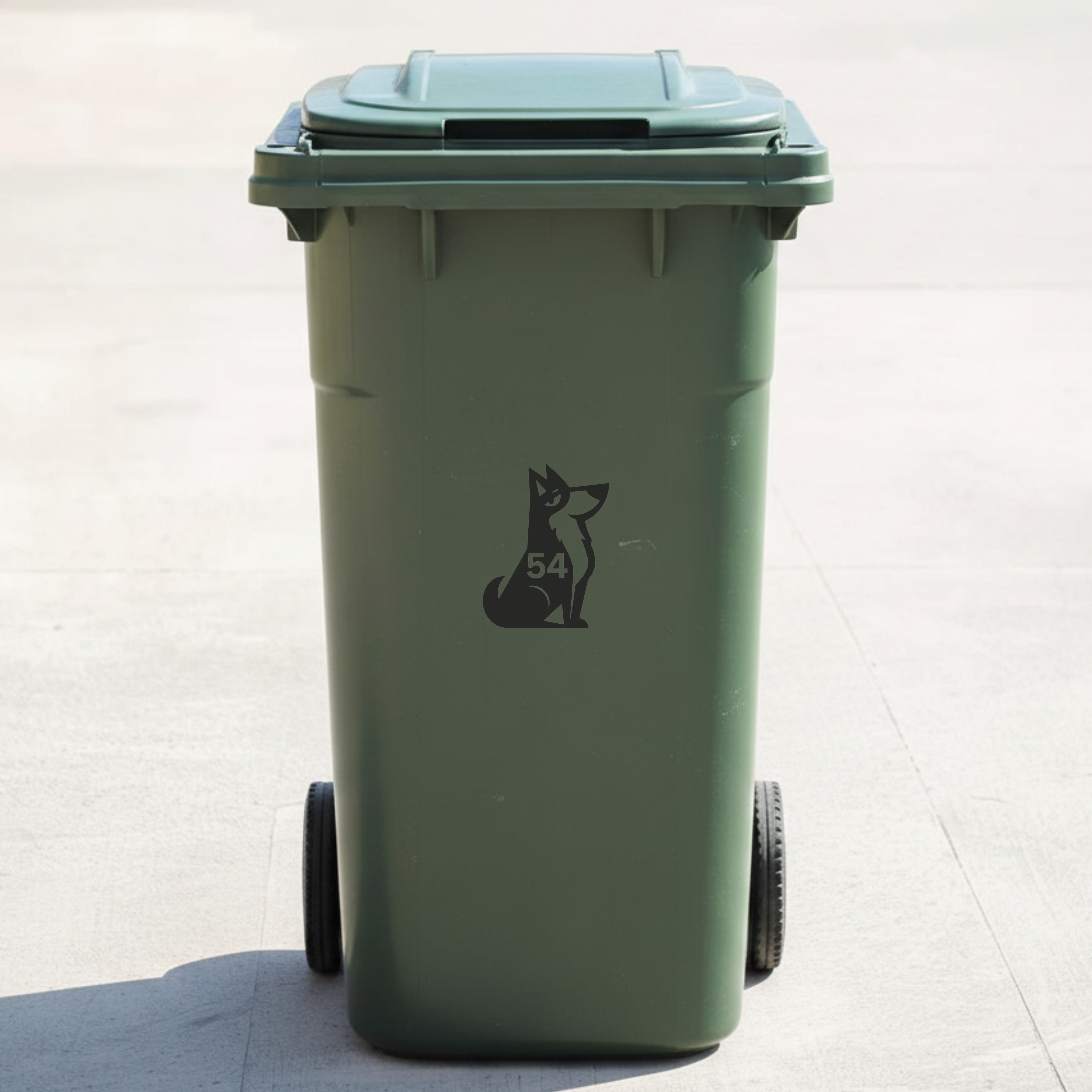 Sitting Dog Bin Decal Sticker with Personalised House Number