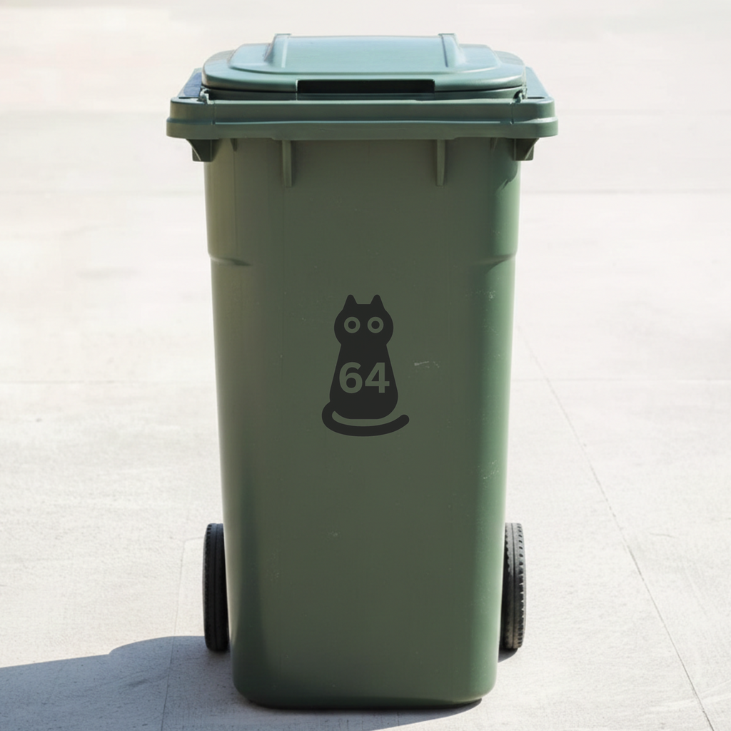 Black Cat Bin Decal Sticker with Personalised House Number