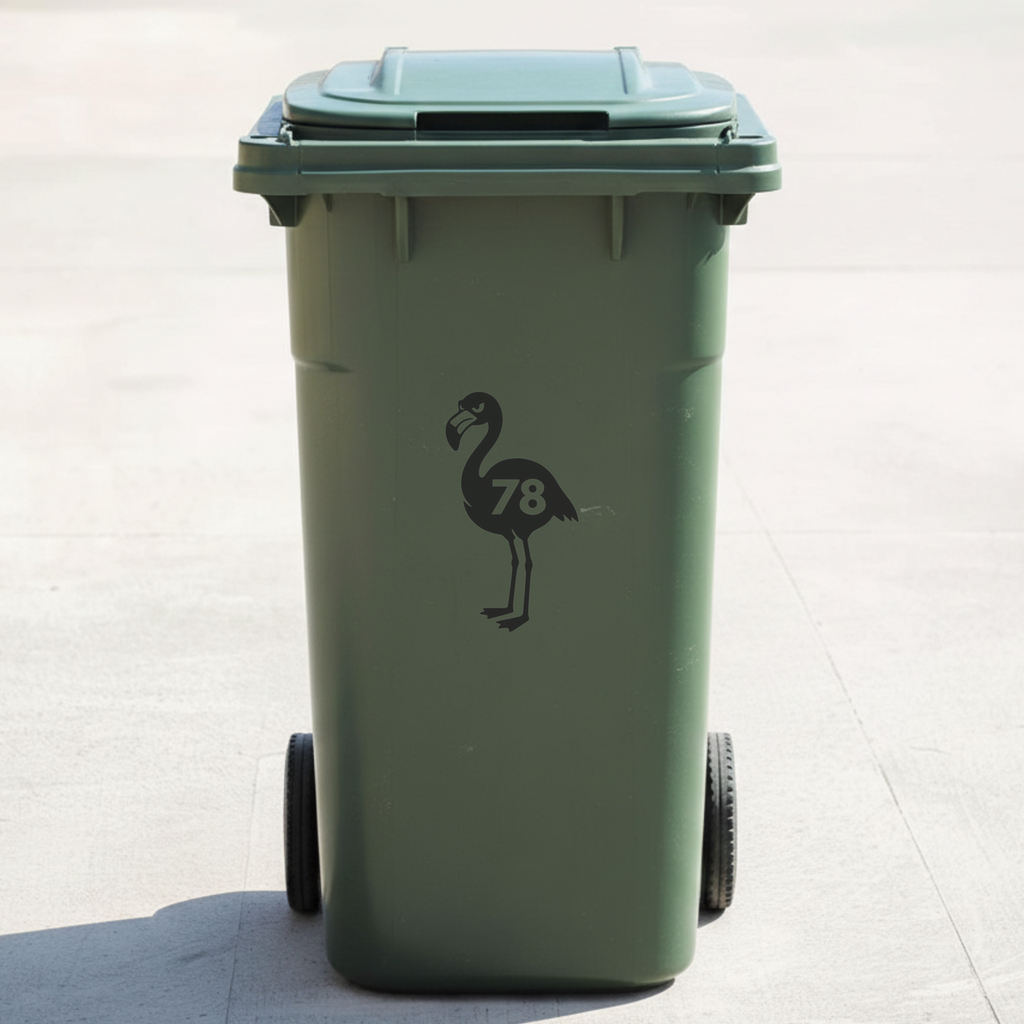 Flamingo Bin Decal Sticker with Personalised House Number